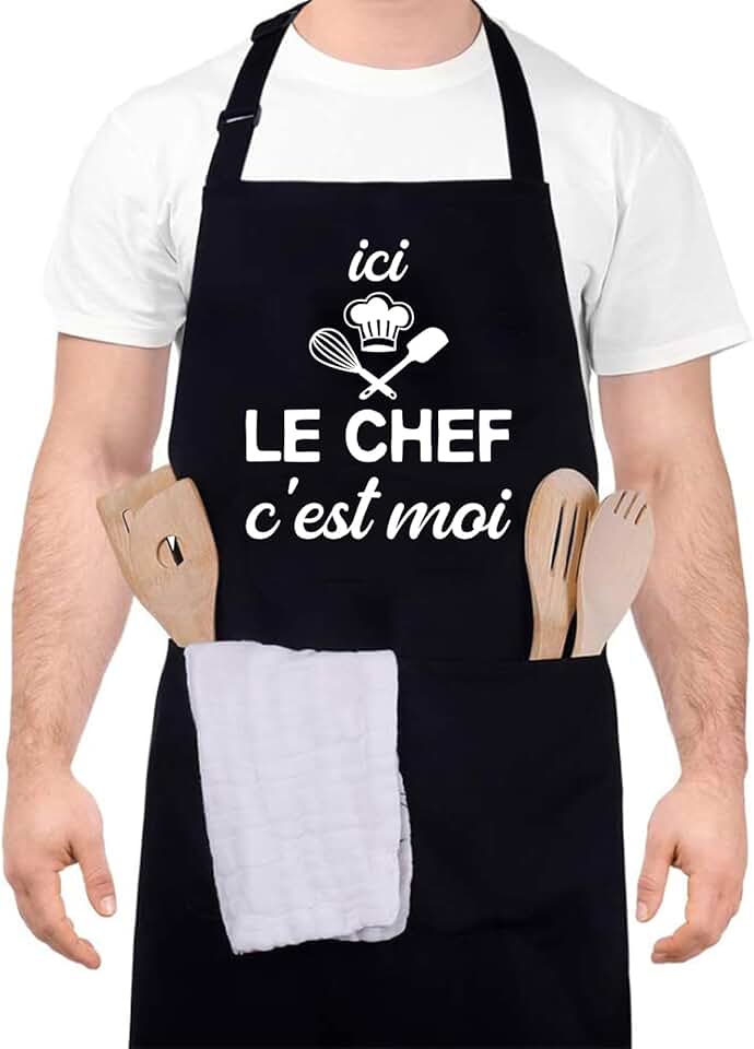 Tablier de cuisine - étanche réglable, poches, cadeau fête des pères