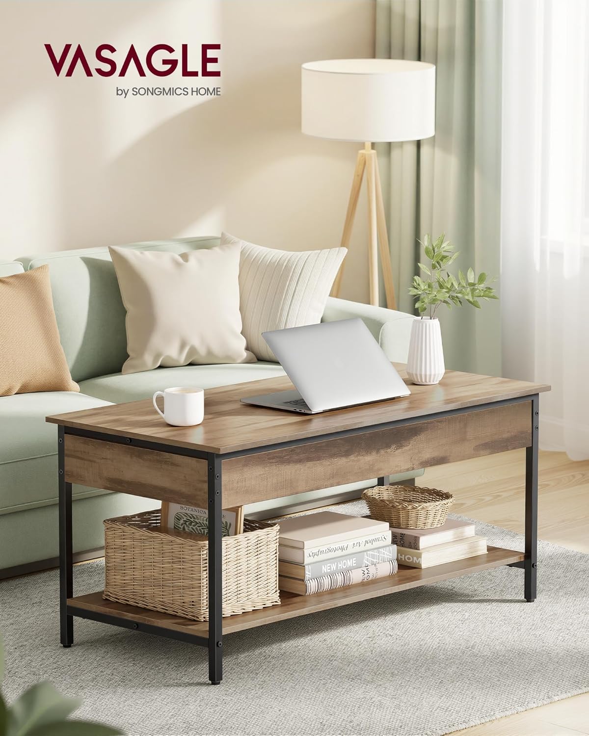 VASAGLE - Table basse relevable série LCT261LB02, 100x50 cm, rangement caché