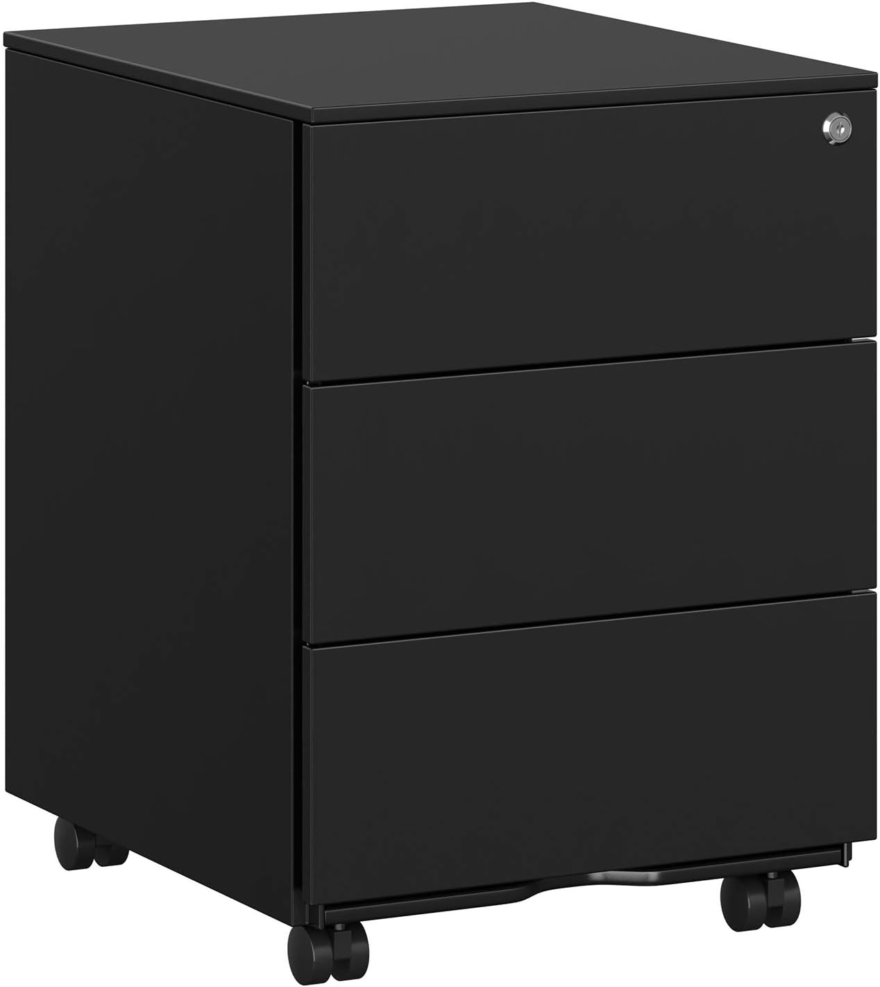 SONGMICS - caisson de bureau à roulettes 45x39x54 cm, 3 tiroirs, verrouillable, métallique, prémonté, OFC63BK