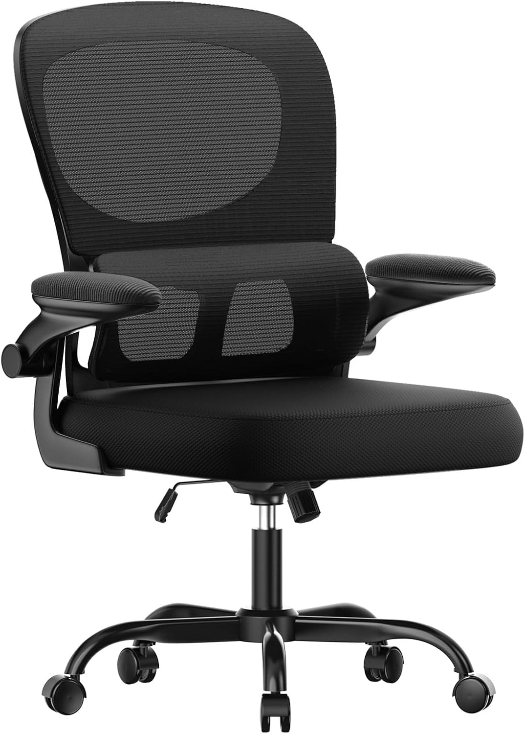 Naspaluro - chaise de bureau ergonomique - support lombaire C - accoudoirs réversibles, maille respirante, noir