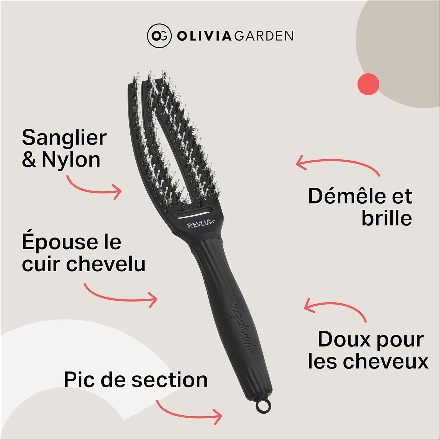 Olivia Garden - Fingerbrush Care Iconic - brosse démêlante, poils sanglier & nylon, brillance ultime