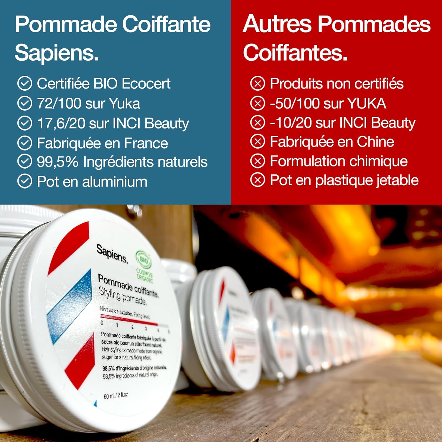 Sapiens - pommade coiffante Bio 80ml - effet mat fixation medium