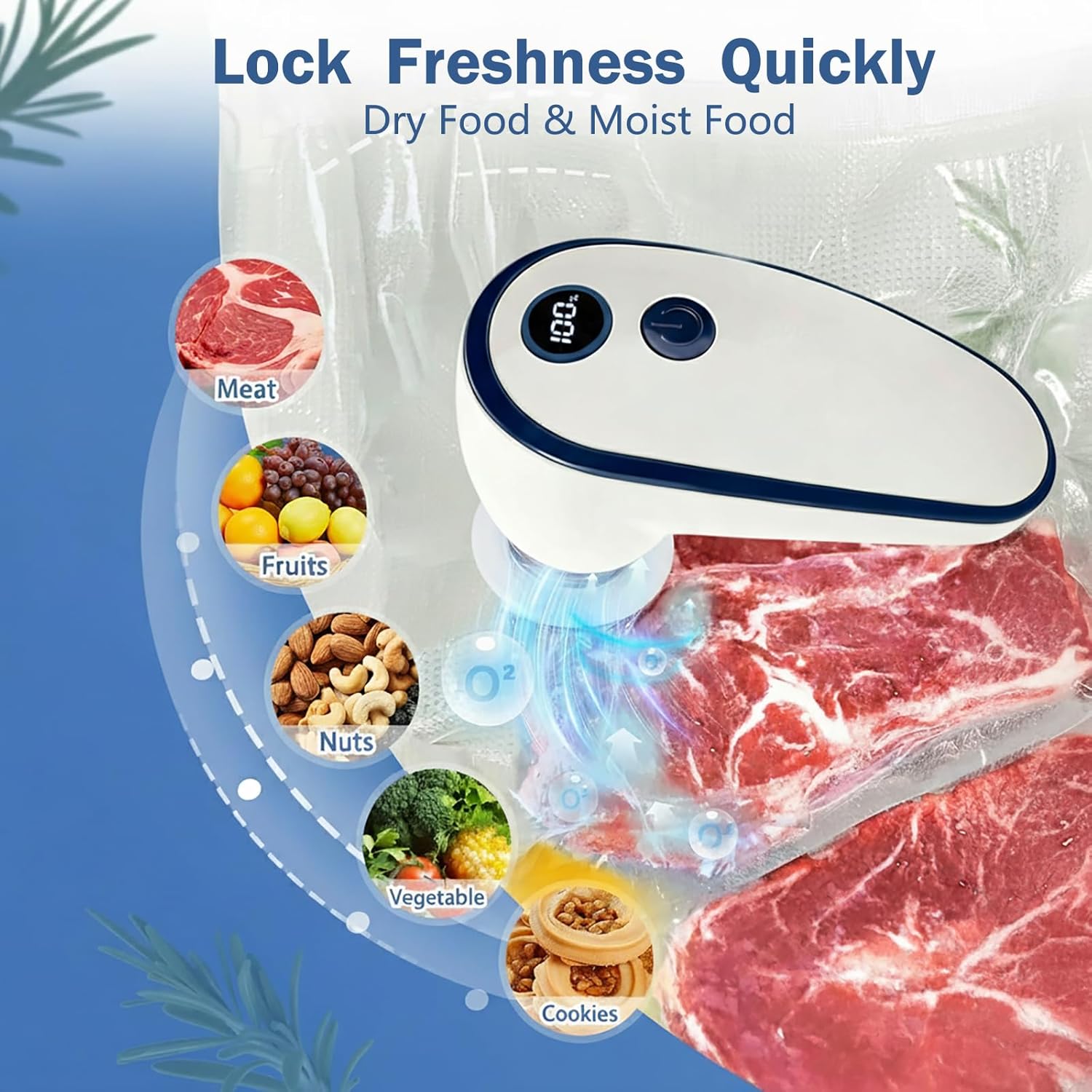 Pompe à vide alimentaire électrique - mini sans fil, 15 sacs, USB-C, 60 kPa