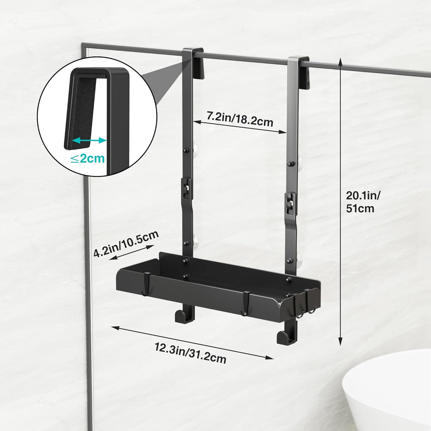 Étagère de douche - suspendue sans perçage, 31,2x10,5cm, 4 crochets