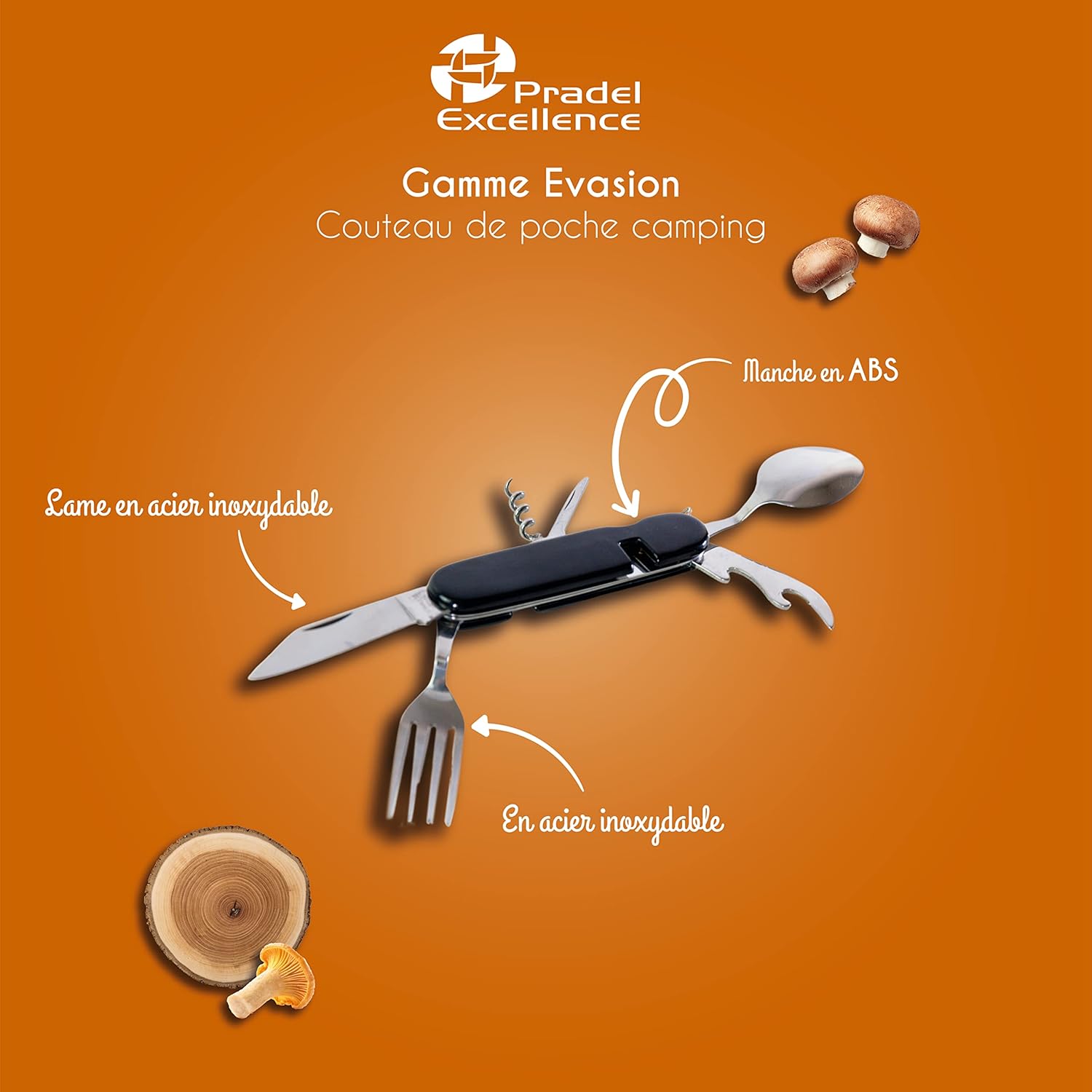 Pradel - Excellence Evasion - couteau 7,5 cm - multifonction ABS noir