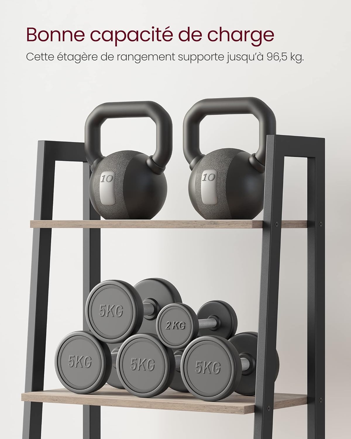 VASAGLE - étagère échelle bois/acier, 34x56x137,5 cm, gris/noir