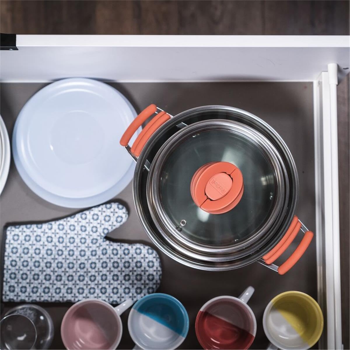 Tefal - Opti'Space gamme inox - 18/20/24 cm - 3 faitouts induction empilables, couvercles verre, G720S674