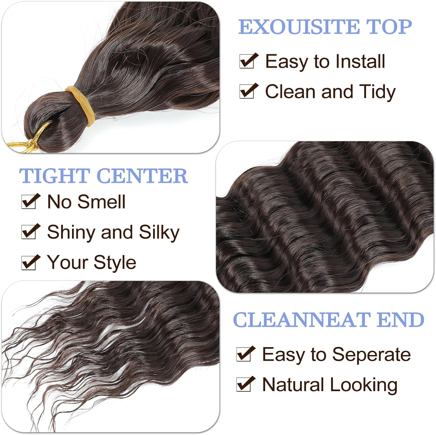 Extensions de cheveux - Deep Wave - 18 pouces - synthétiques, lot de 6