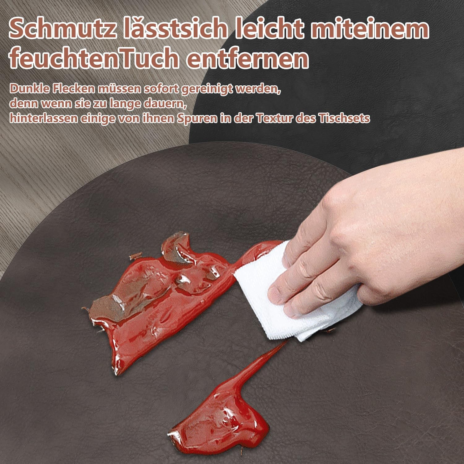 Set de table - lot de 6 ronds 36x36cm - lavables, antidérapants, PU double face