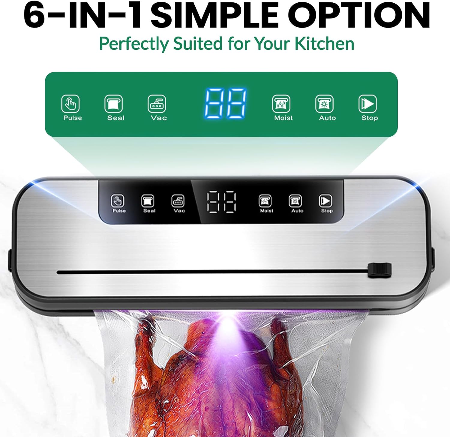 Machine sous vide alimentaire 6 en 1, 75KPA, 50 sacs, mode sec/humide