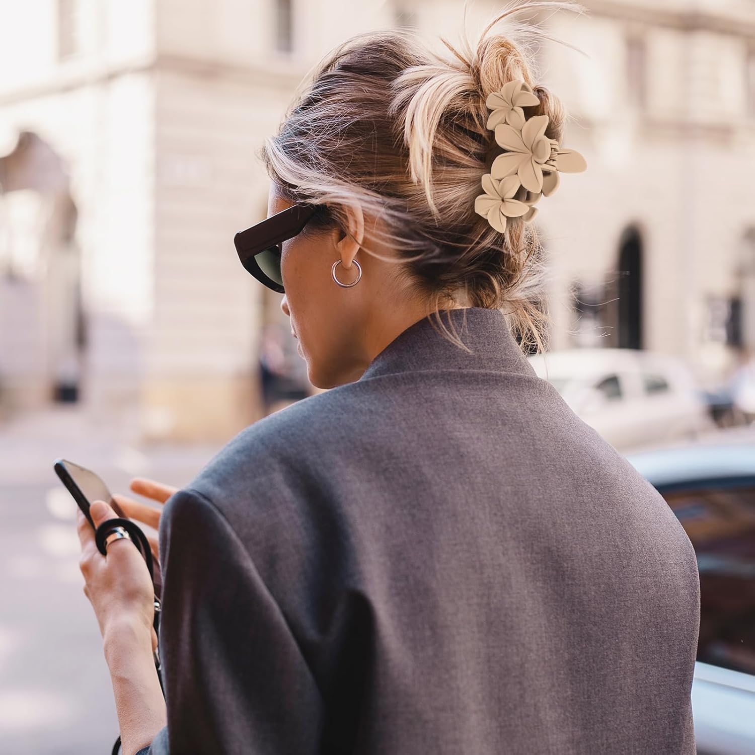 Pinces à cheveux - fleur double dents, 11cm, antidérapantes, lot de 6