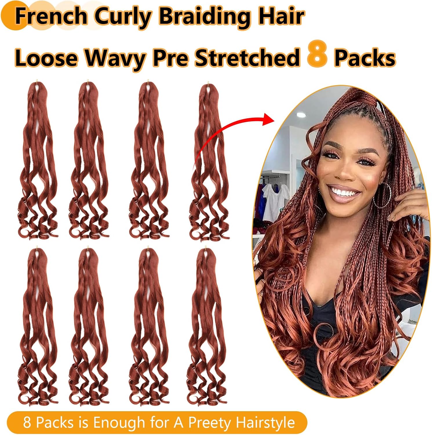 French Curl Braids - mèches tresses afro 41cm, boucle 8 paquets, 350#