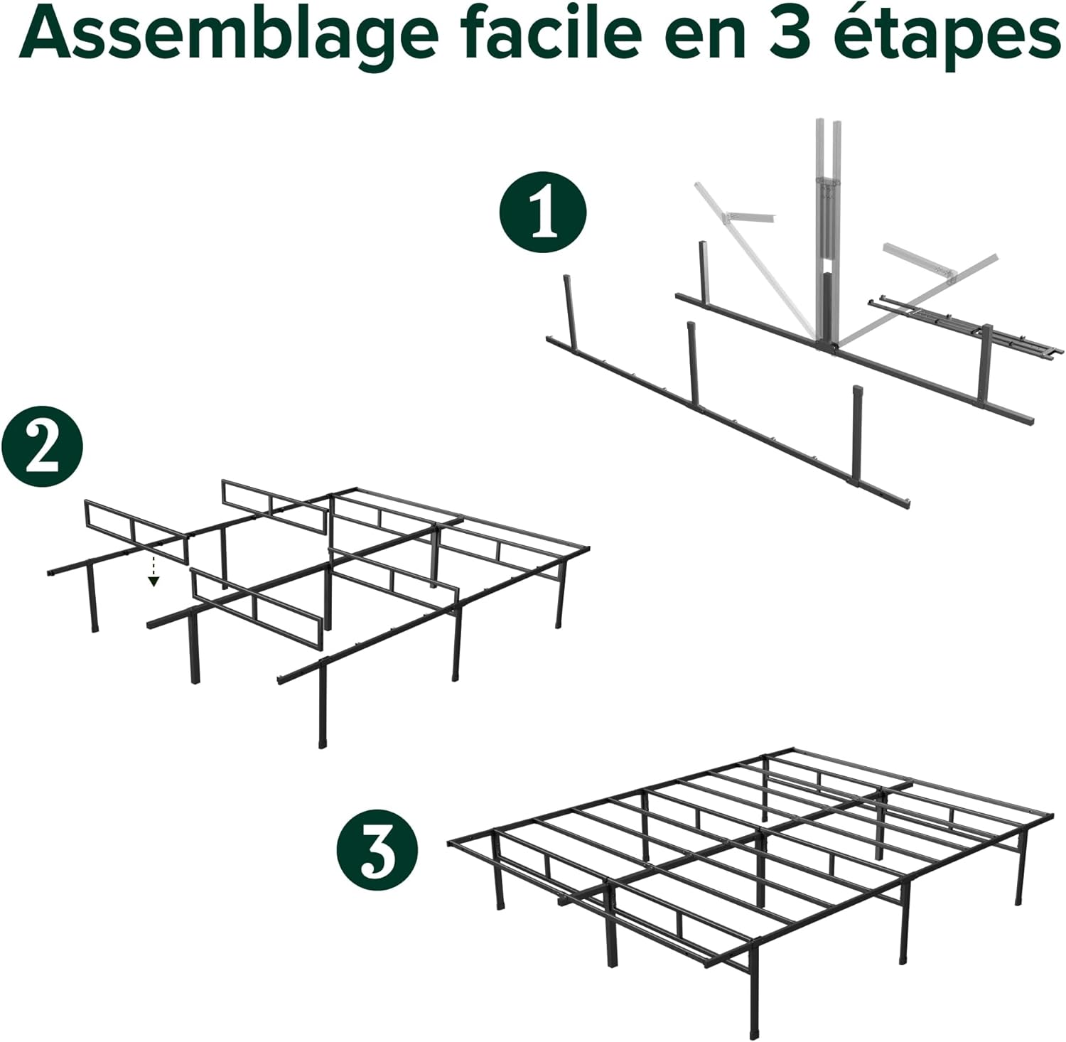 Zinus - Justin - 140x190 cm - lit métal avec rangement 36 cm