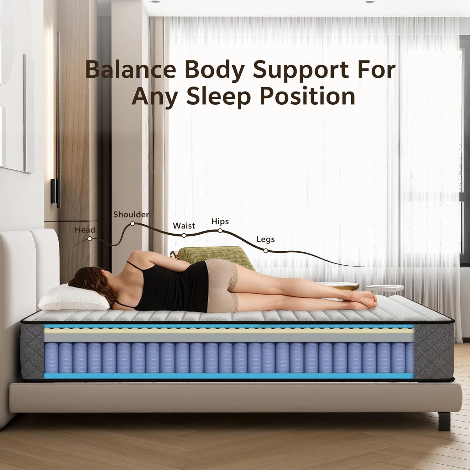 Matelas - hybride 160x200 cm - mousse mémoire, ressorts, 21cm, ferme