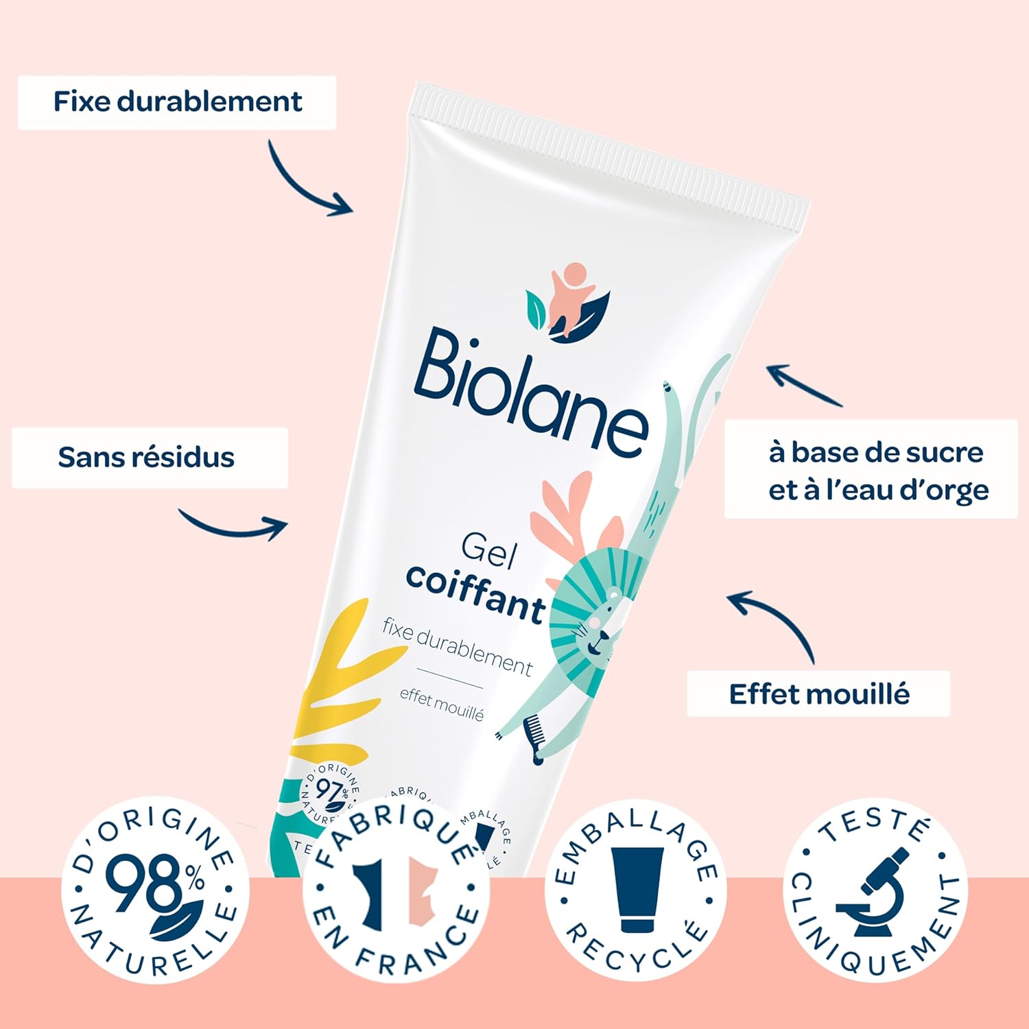 Biolane - gel coiffant bébé - 100ml - fixation cheveux fins, effet mouillé