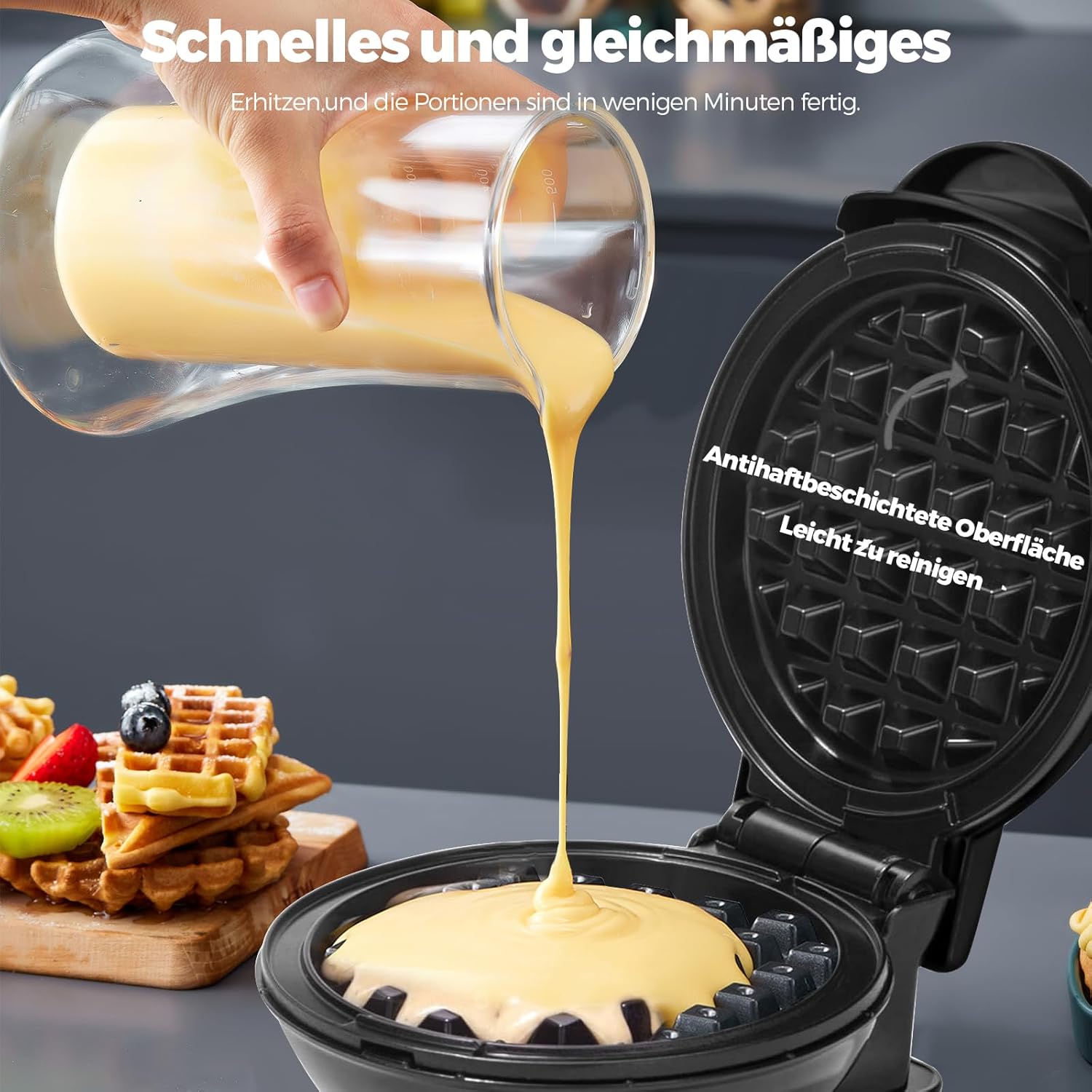 Mini gaufrier - rétro compact - surface antiadhésive, noir
