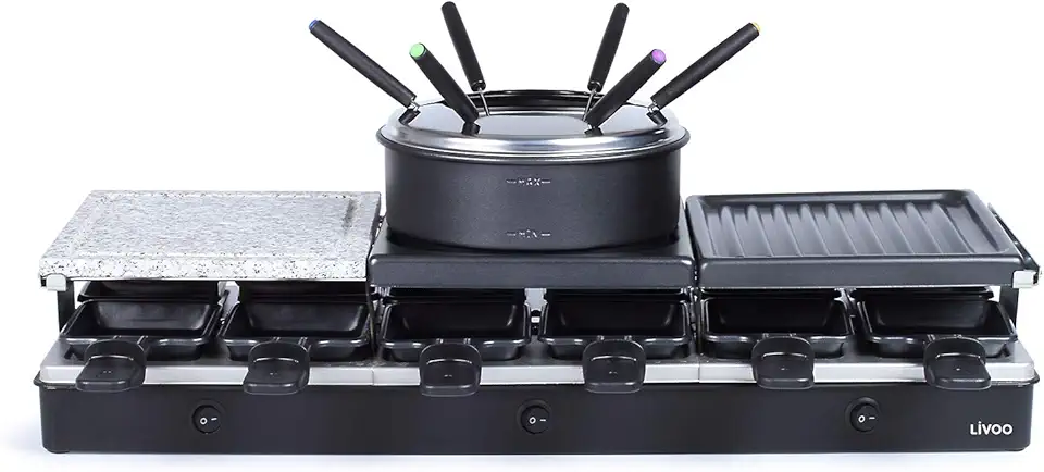 Appareil à raclette et fondue 12 pers - 1650W - grande capacité - DOC234