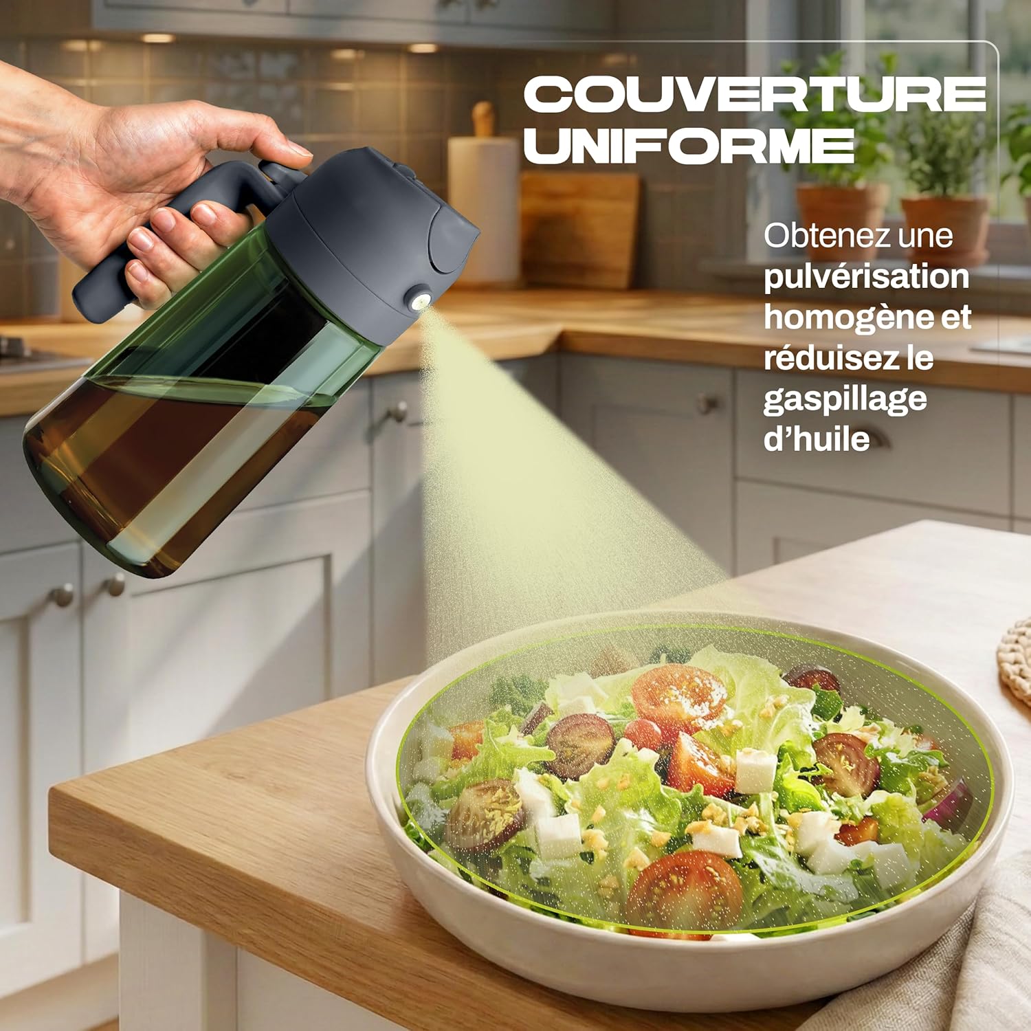 PORTENTUM - spray huile cuisine 2 en 1 - 470ml - verre vert, protection lumière