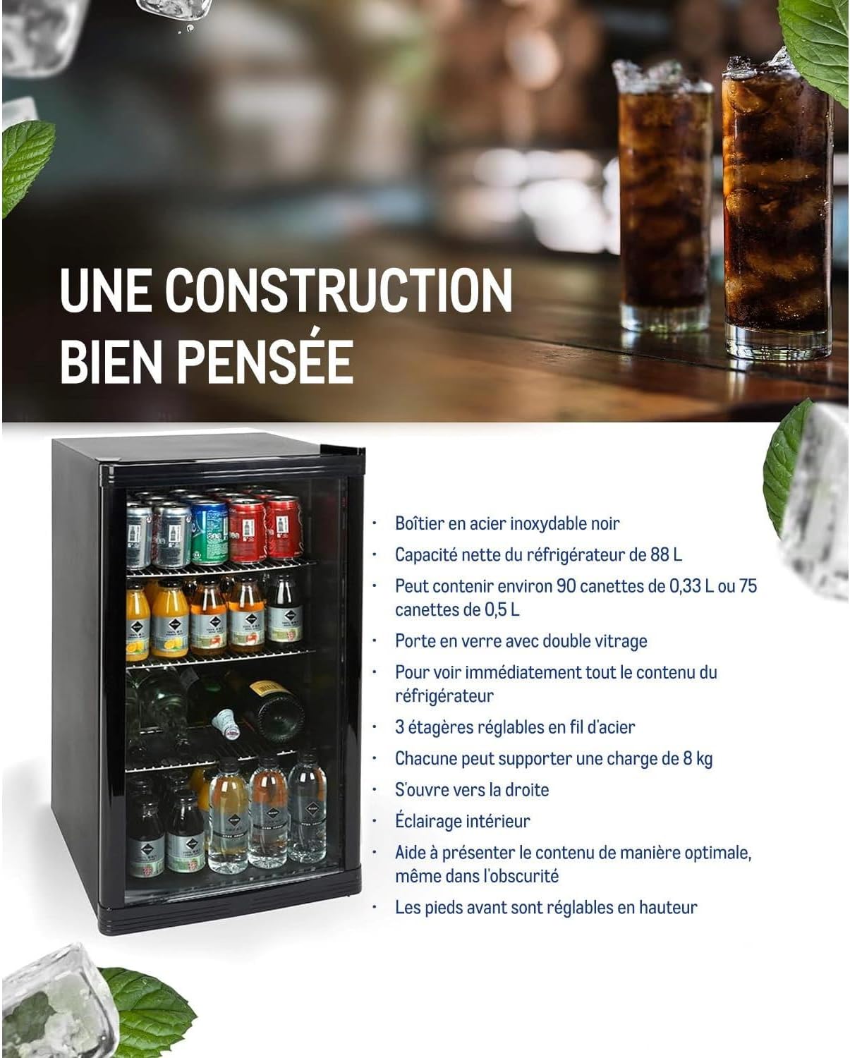 METRO - Réfrigérateur boissons - 43x49x83 cm, 88L, statique, noir, GPC1088