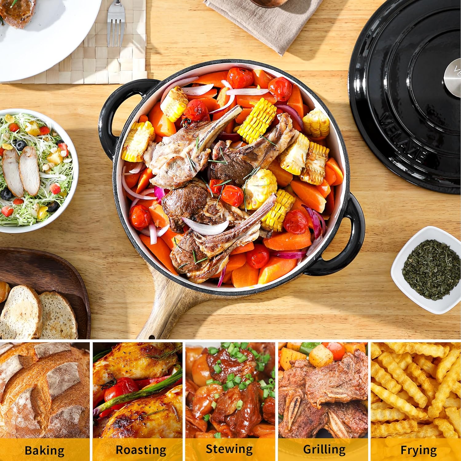 Velaze - Gusseisen Topf 29cm - 6,5L - Emaille, mit Deckel, alle Herdarten