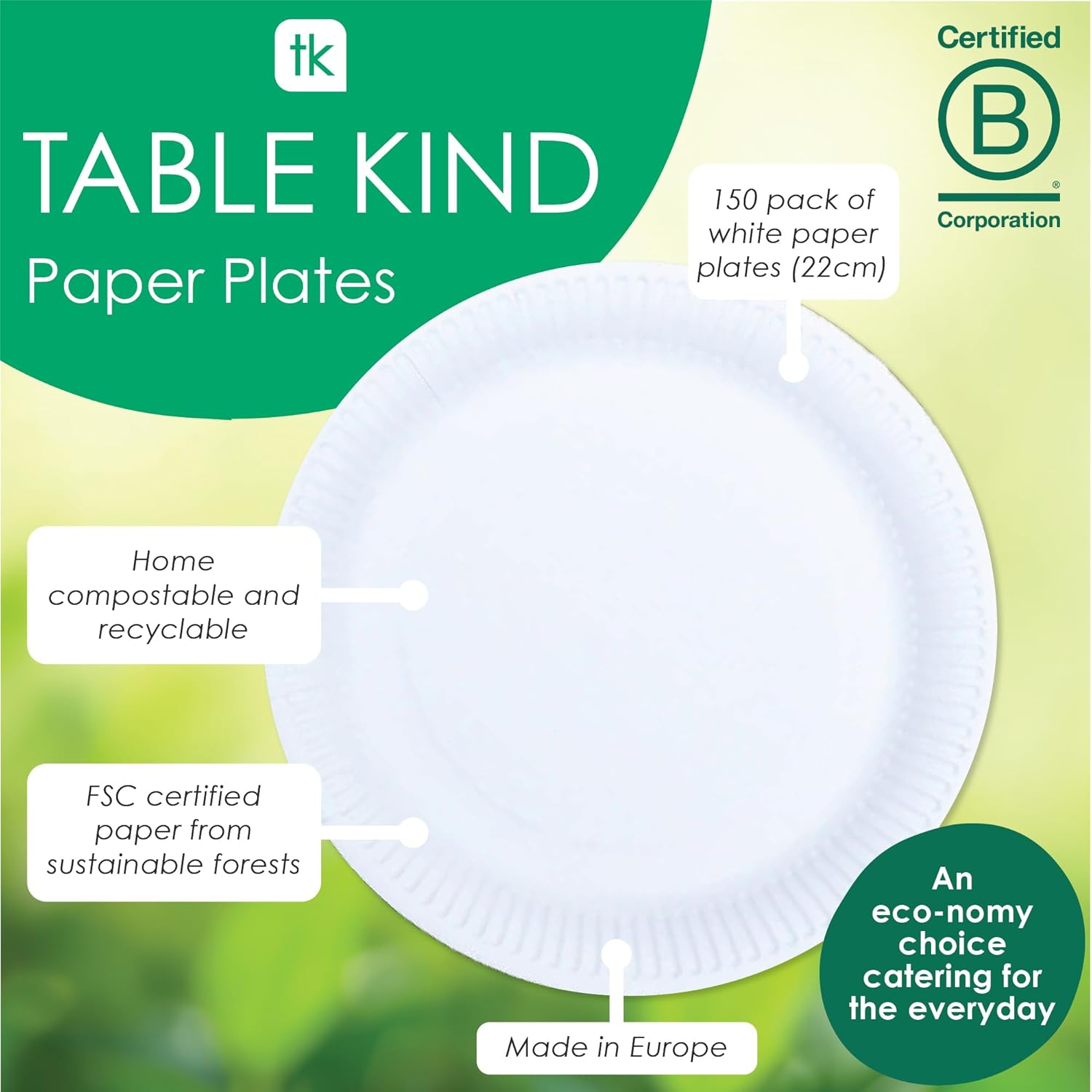 Talking Tables - assiettes en carton jetables 22cm - lot de 150, blanc