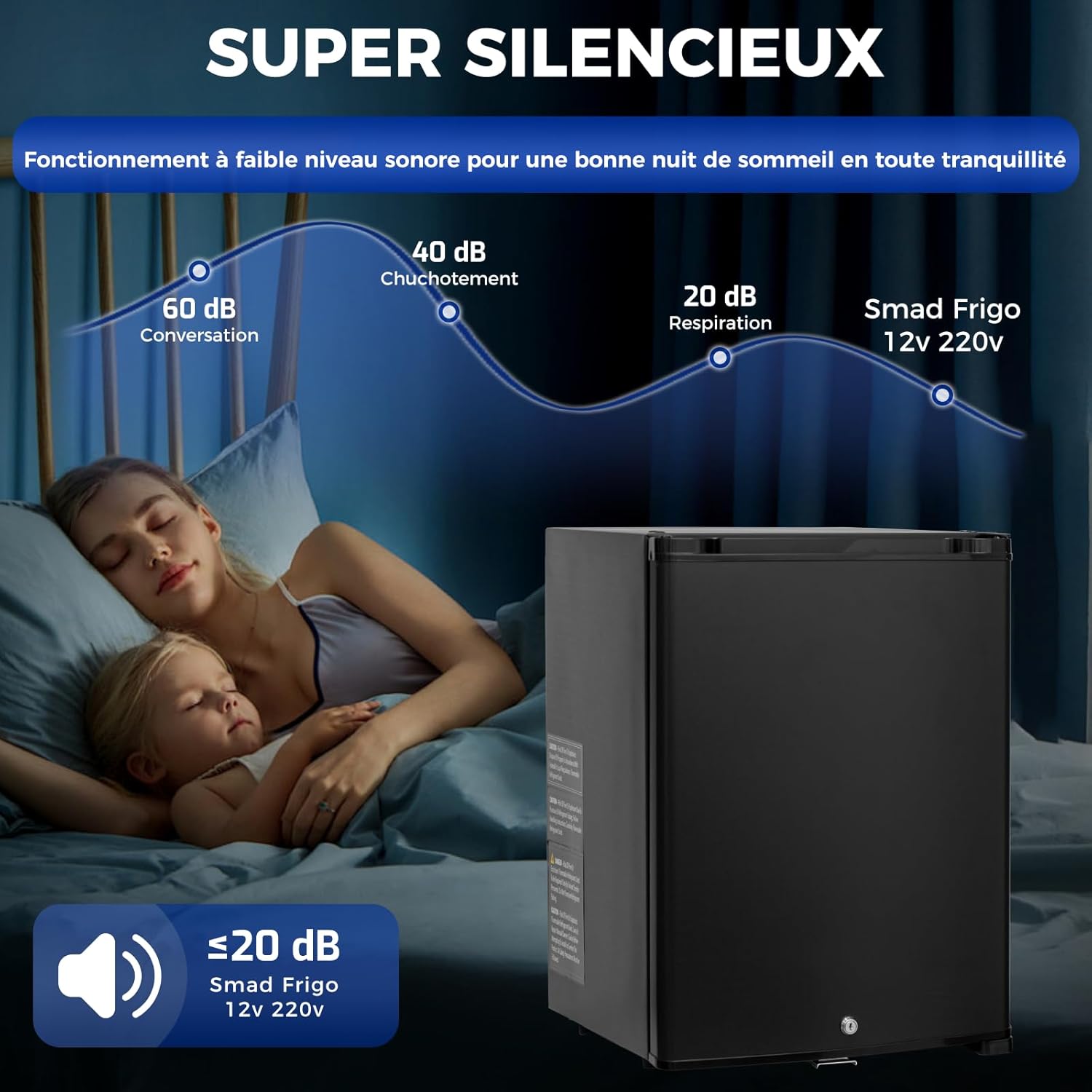 Smad - Frigo camping-car 40L - 12V/220V, serrure, noir