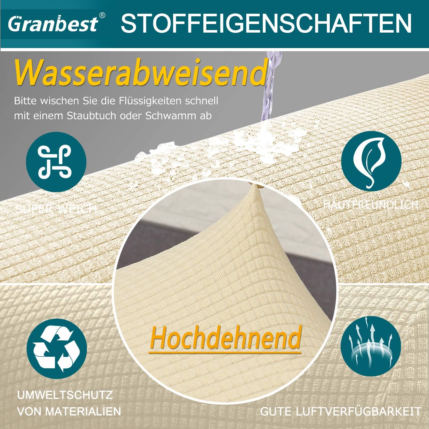 Granbest - housse canapé imperméable 4 places - beige - élastique, durable