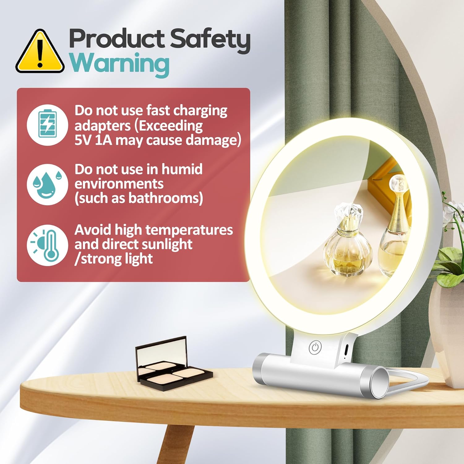 B Beauty Planet - miroir double face, 1X/30X, LED, pliable, 2000mAh