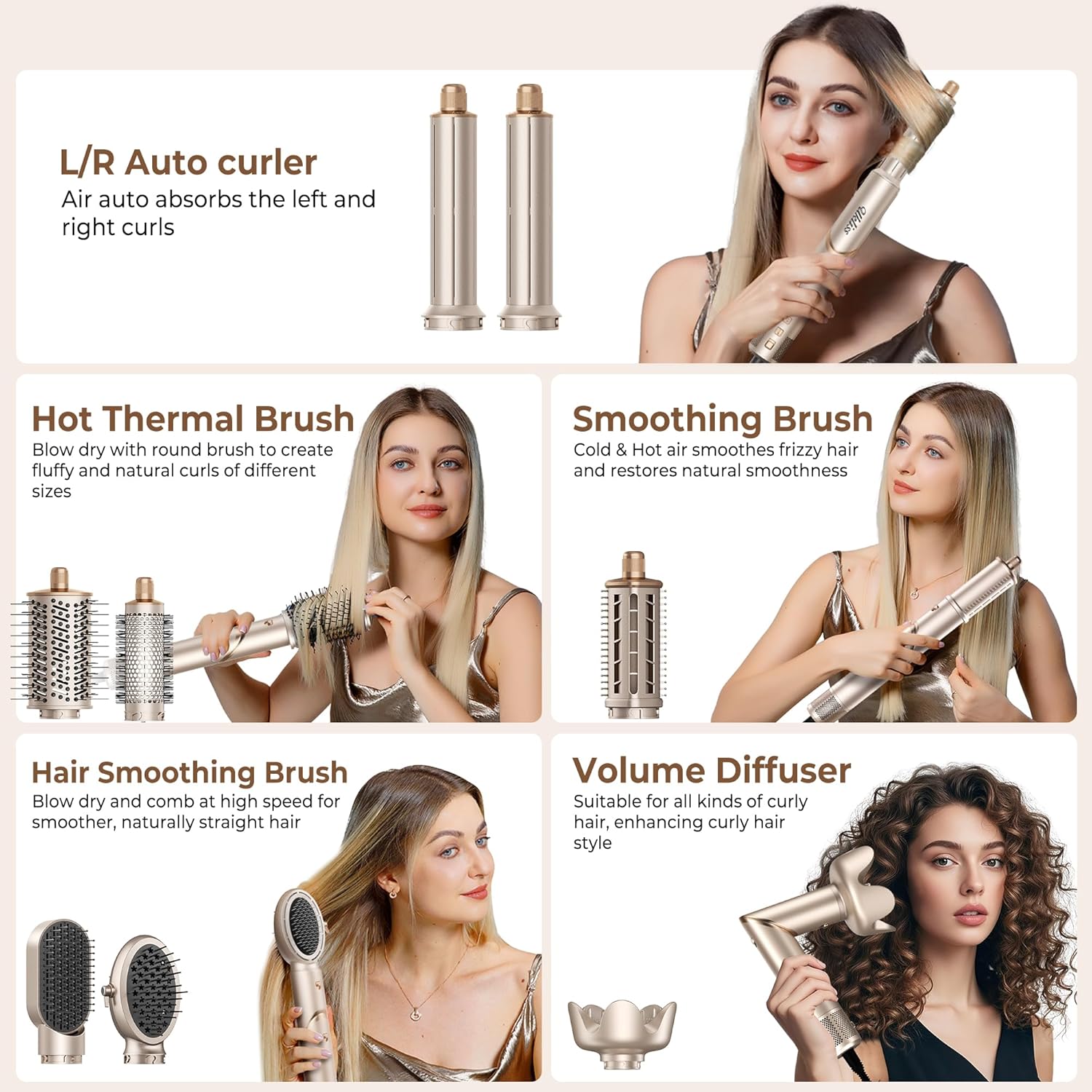 UKLISS - Pro 8 en 1 - Brosse soufflante, ionique, boucle 32mm, 110K RPM, compacte