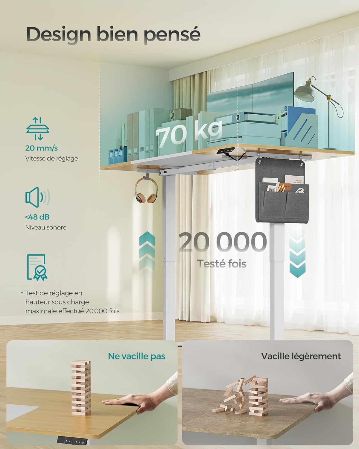 SONGMICS - bureau électrique assis-debout, 180x80cm, mémoire 4 hauteurs, port USB-C, LSD028YD02