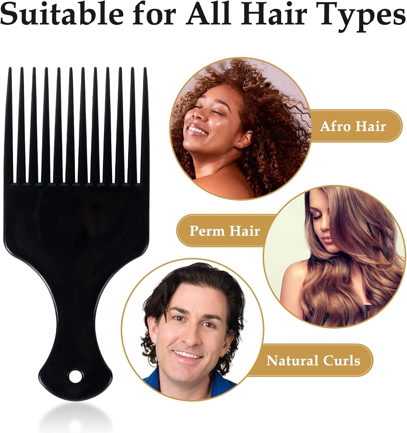 Peigne afro - dents larges, plastique - lot de 2 - idéal cheveux bouclés