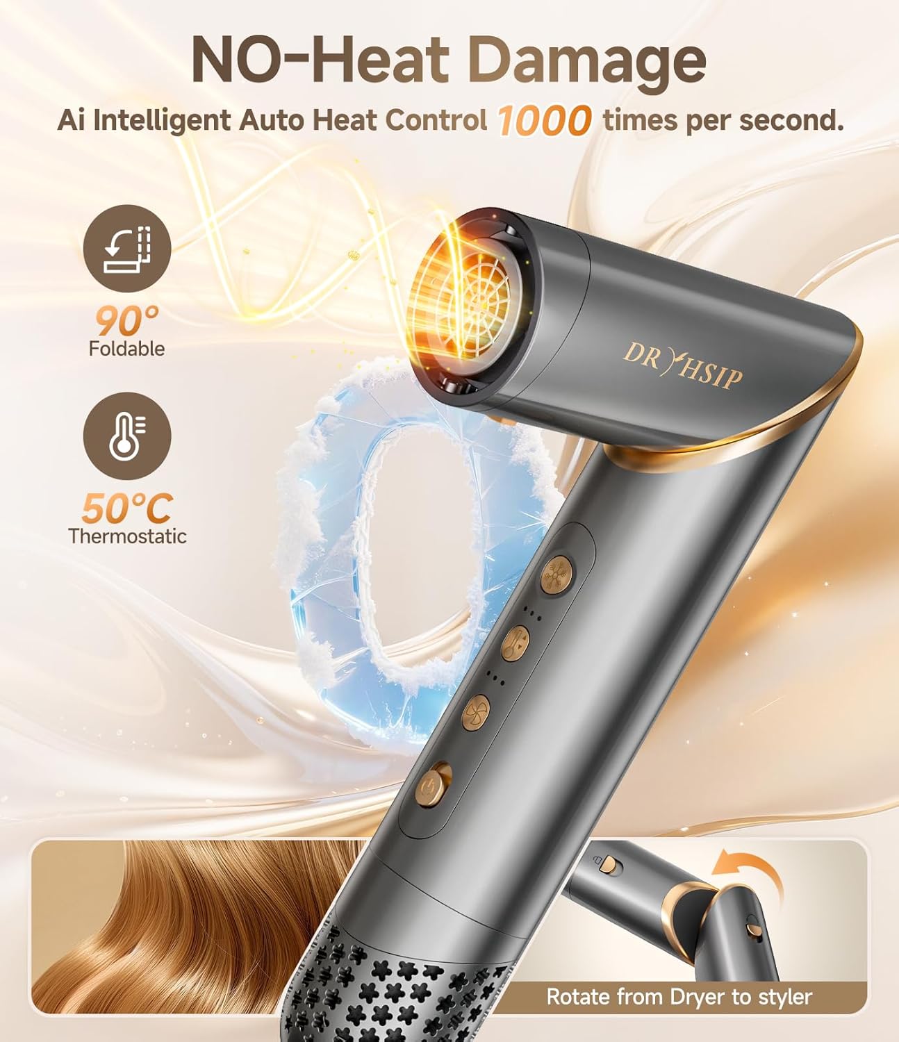 Brosse soufflante 8 en 1 - air styler flexible - brushing, ondulations, volume, lissage - accessoire coiffure polyvalent