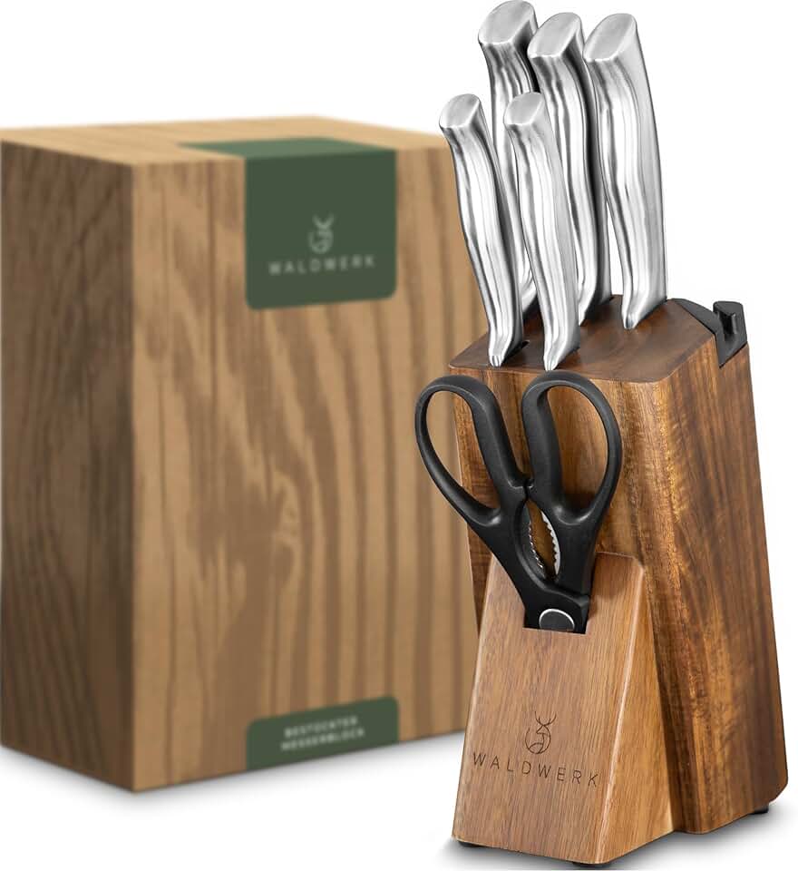 WALDWERK - Bloc couteaux cuisine 7pcs - aiguisoir intégré, support