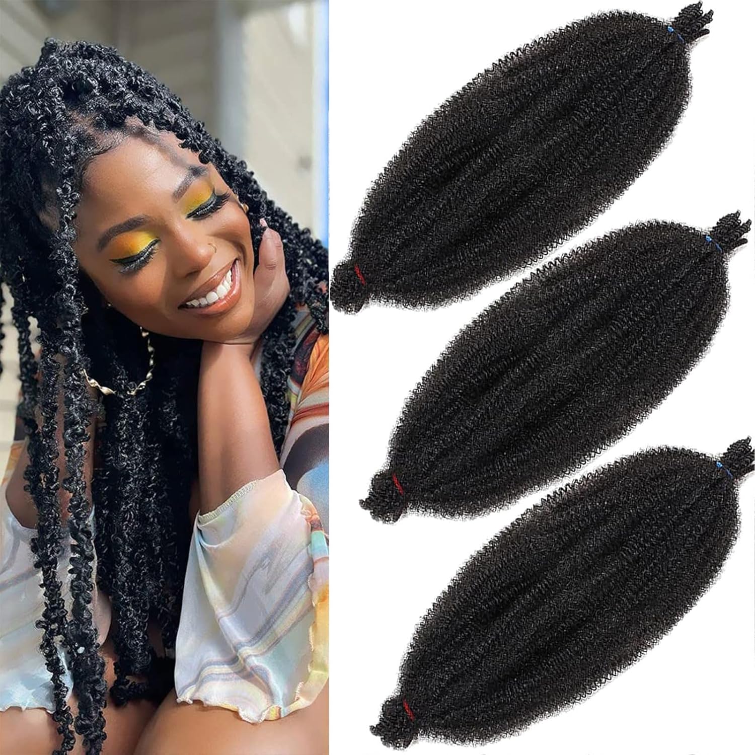 Xtrend - extensions Marley Twist - 61 cm - lot de 3, afro, douces, élastiques, noir 1B