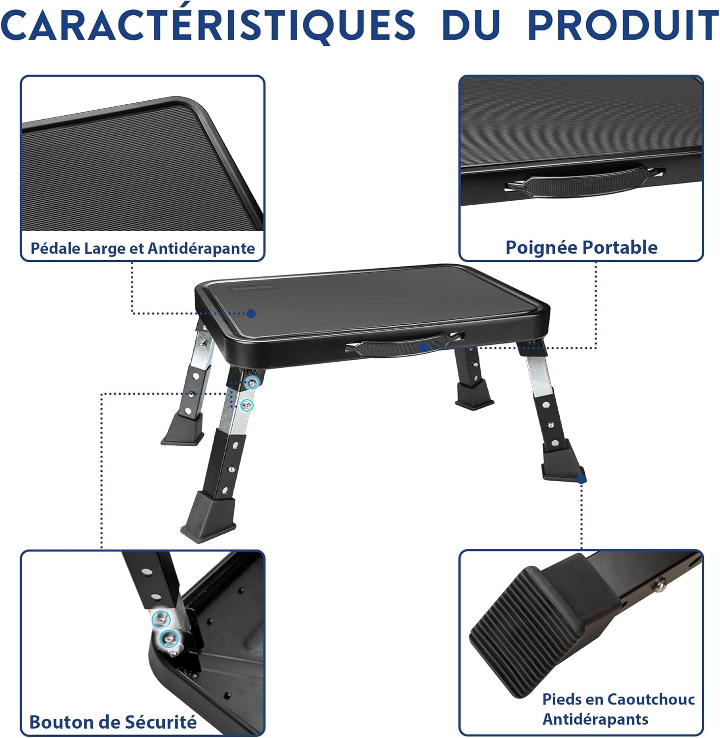 BONTEC - marchepied pliable 3 marches - 150kg - pieds caoutchouc, antidérapant