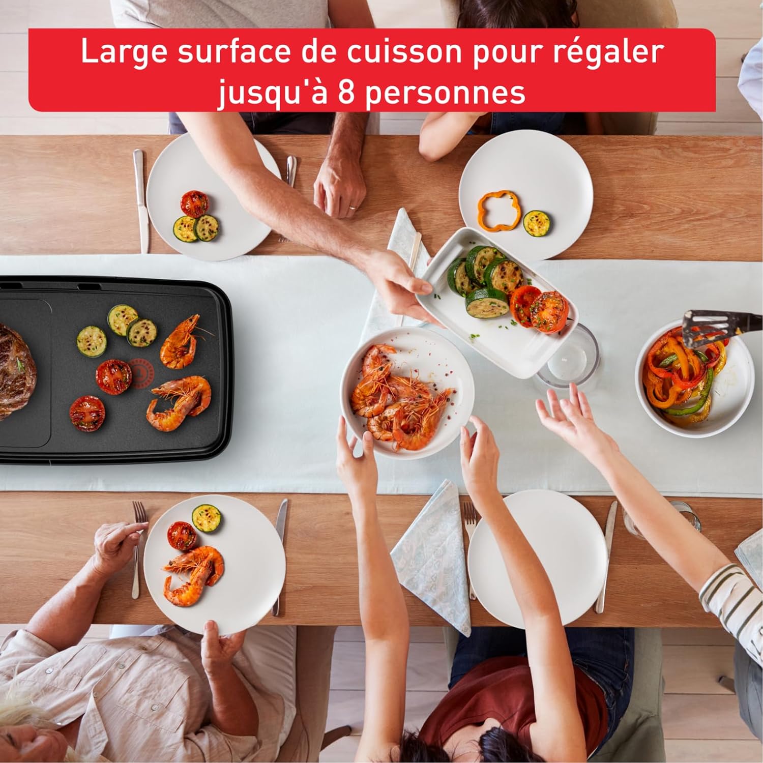 Tefal - Booster Series - grande surface - 2 zones, 2200W, thermostat réglable, antiadhésif, CB642800