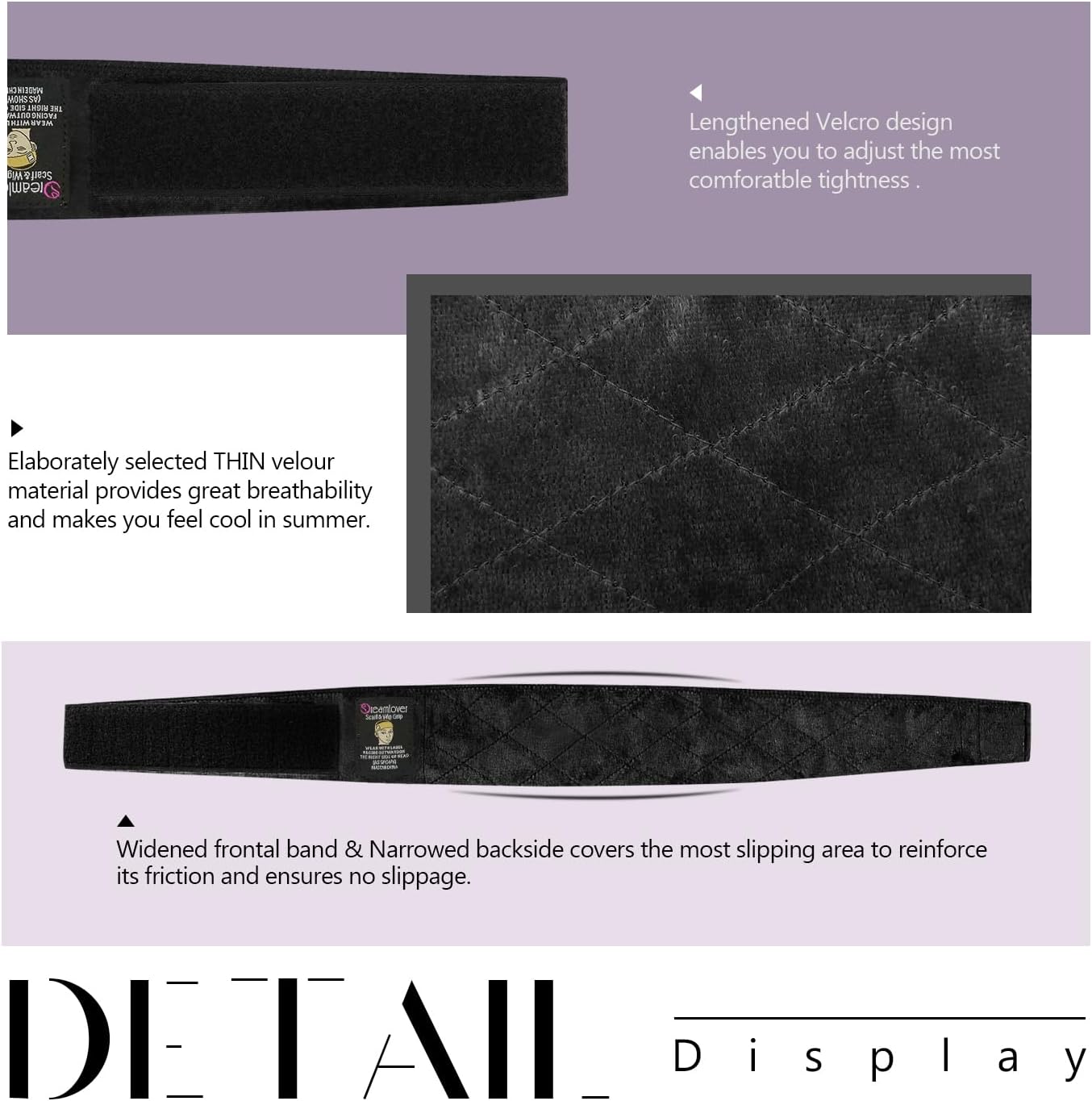 Dreamlover - bandeau antidérapant - 24x4 cm - maintien perruque, lot 2