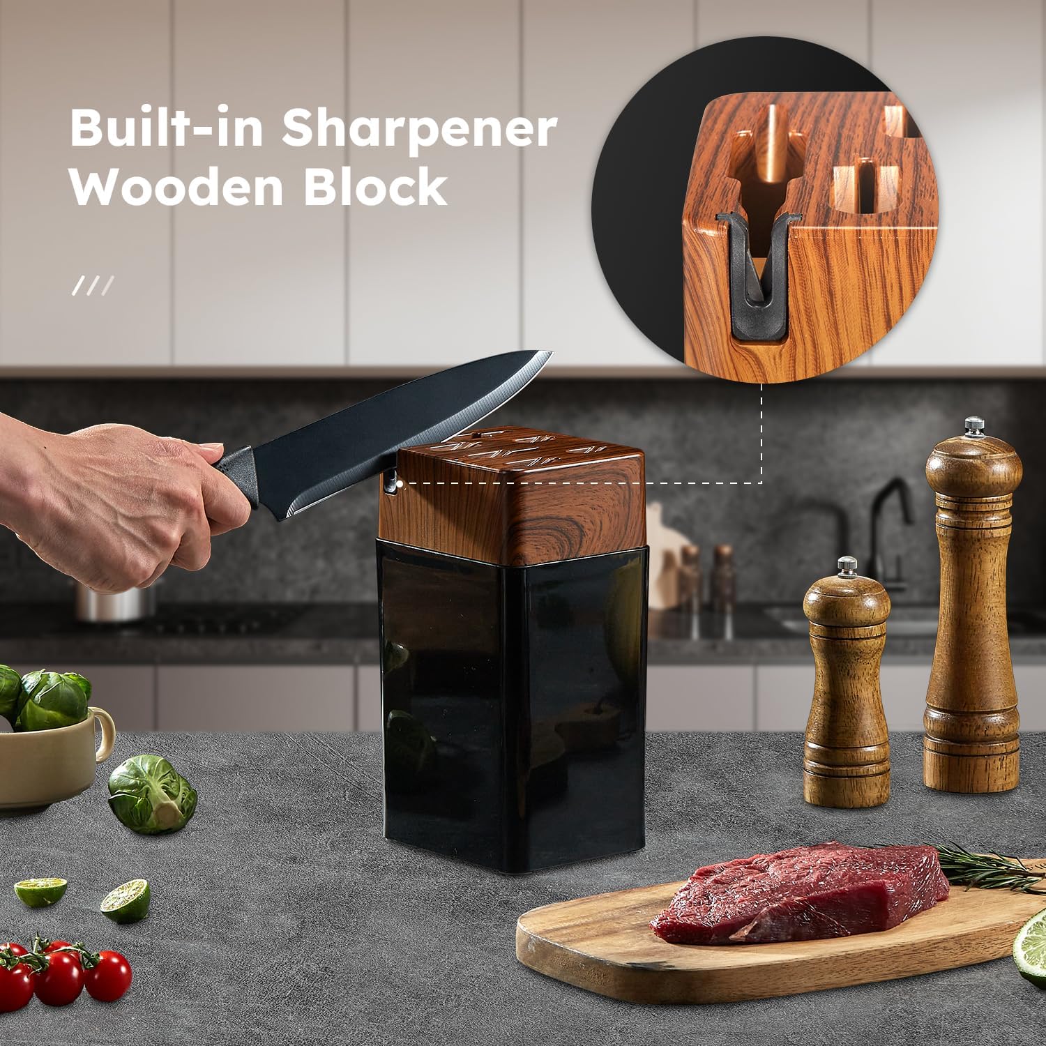 Yabano - Set 7 pièces bloc plastique, inox tranchant, anti-rouille