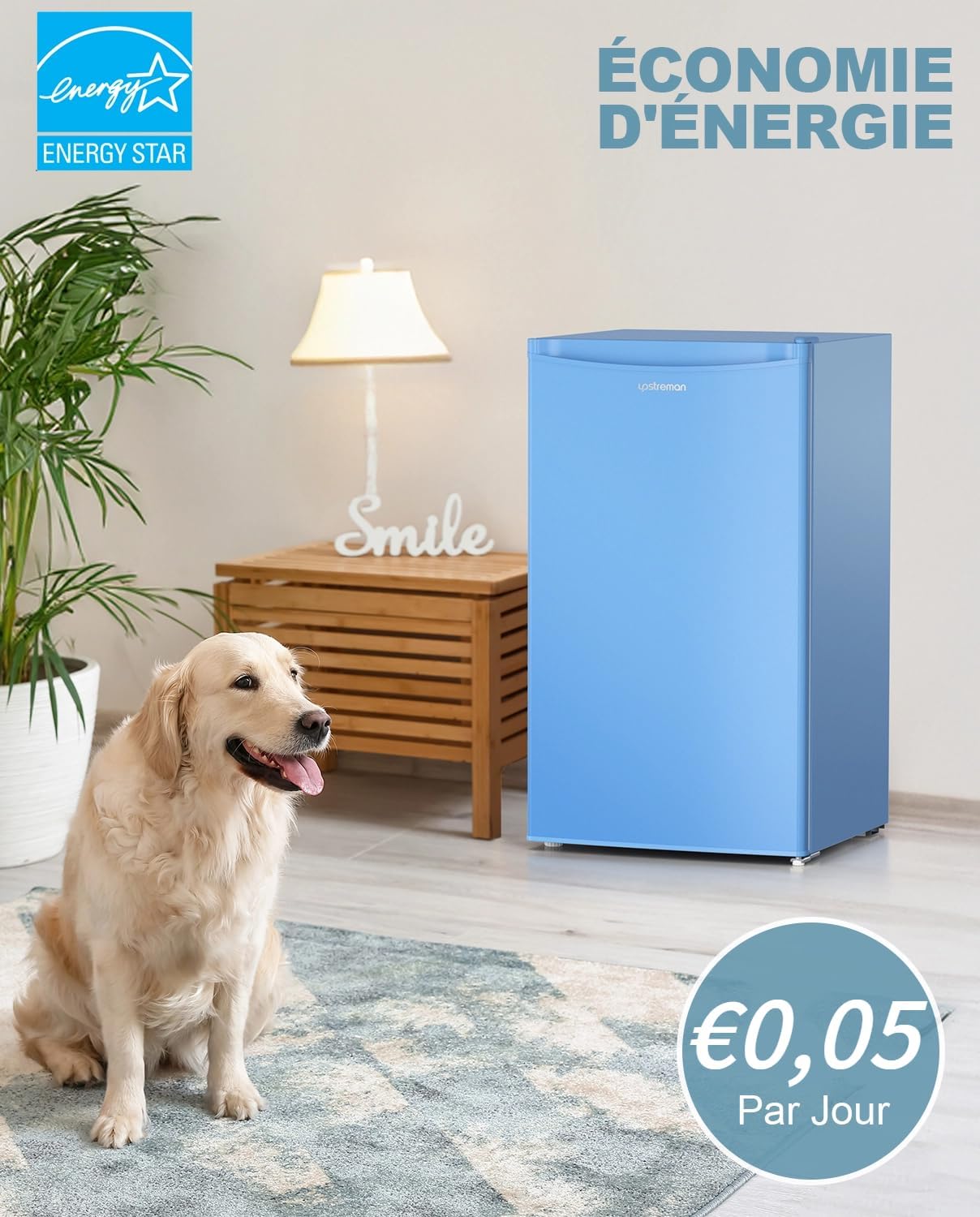 Upstreman - mini frigo 91L bleu, congélateur, thermostat réglable, BR321
