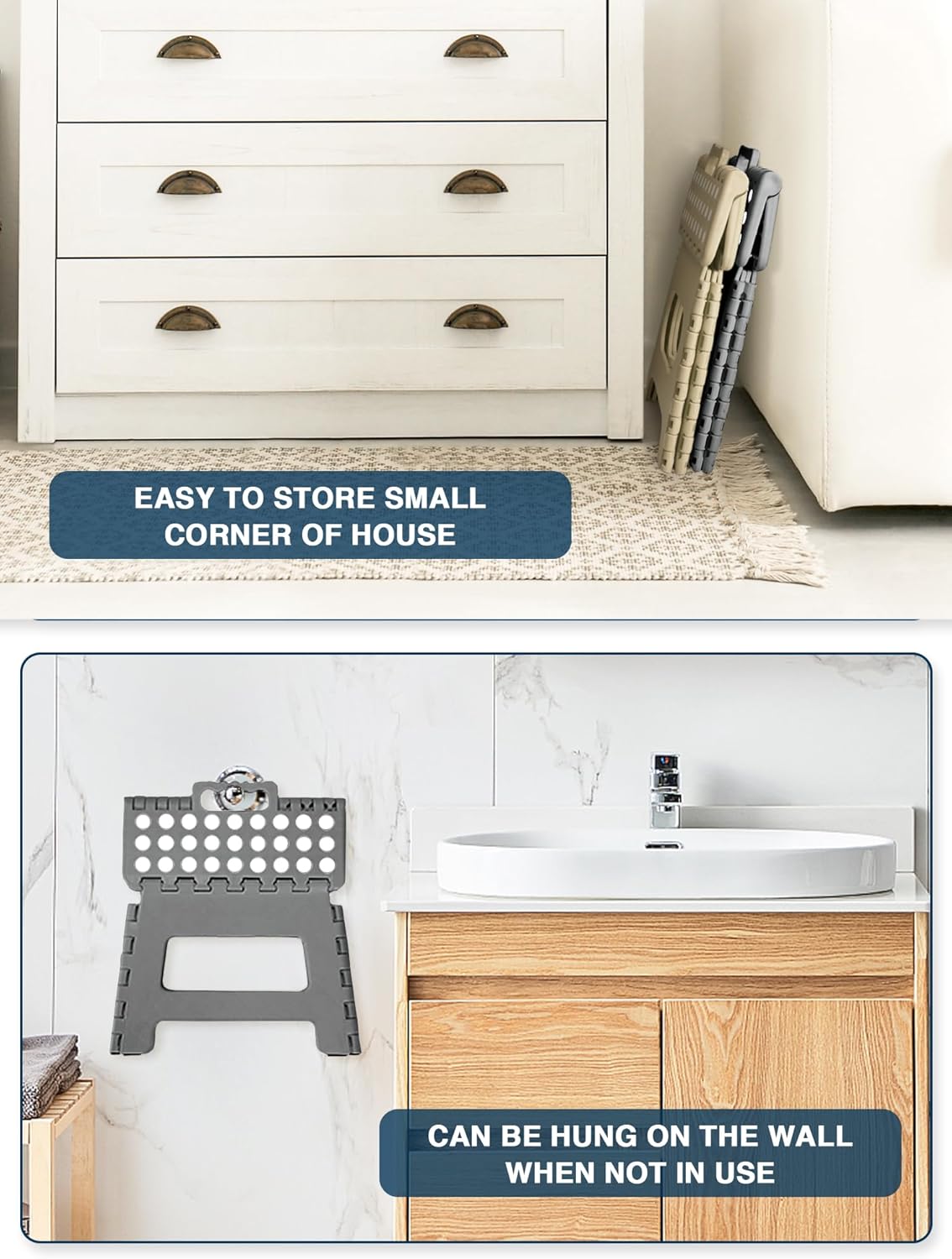 House - Tabouret pliable enfant 22 cm, plastique, pliable, gris