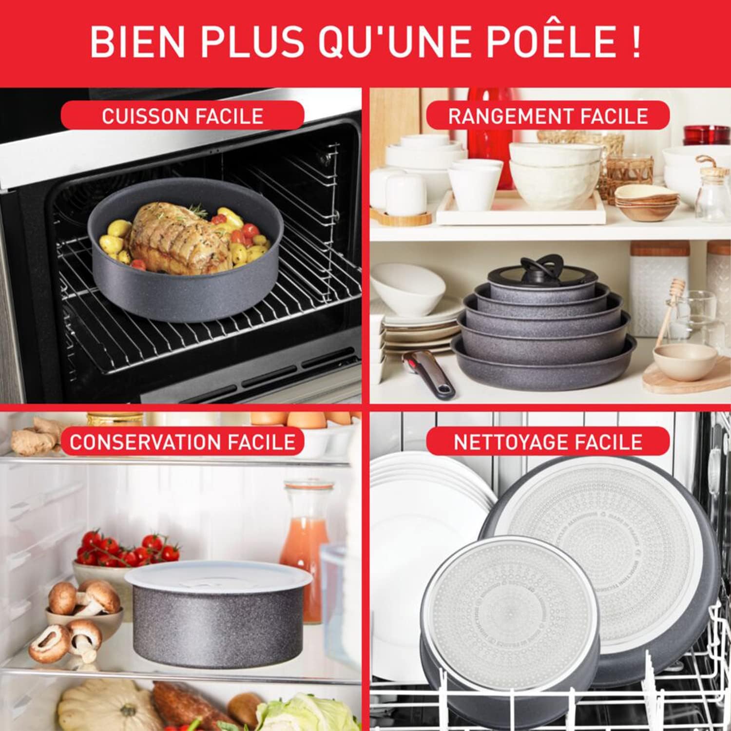 Tefal - Ingenio Natural On - 2 poêles, 1 casserole, poignée amovible, induction, antiadhésif, empilable, L7669402
