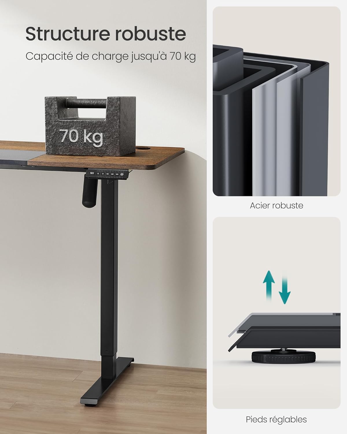 SONGMICS - bureau électrique réglable - 140x60 cm - mémoire 4 hauteurs, marron rustique/noir - LSD016X01