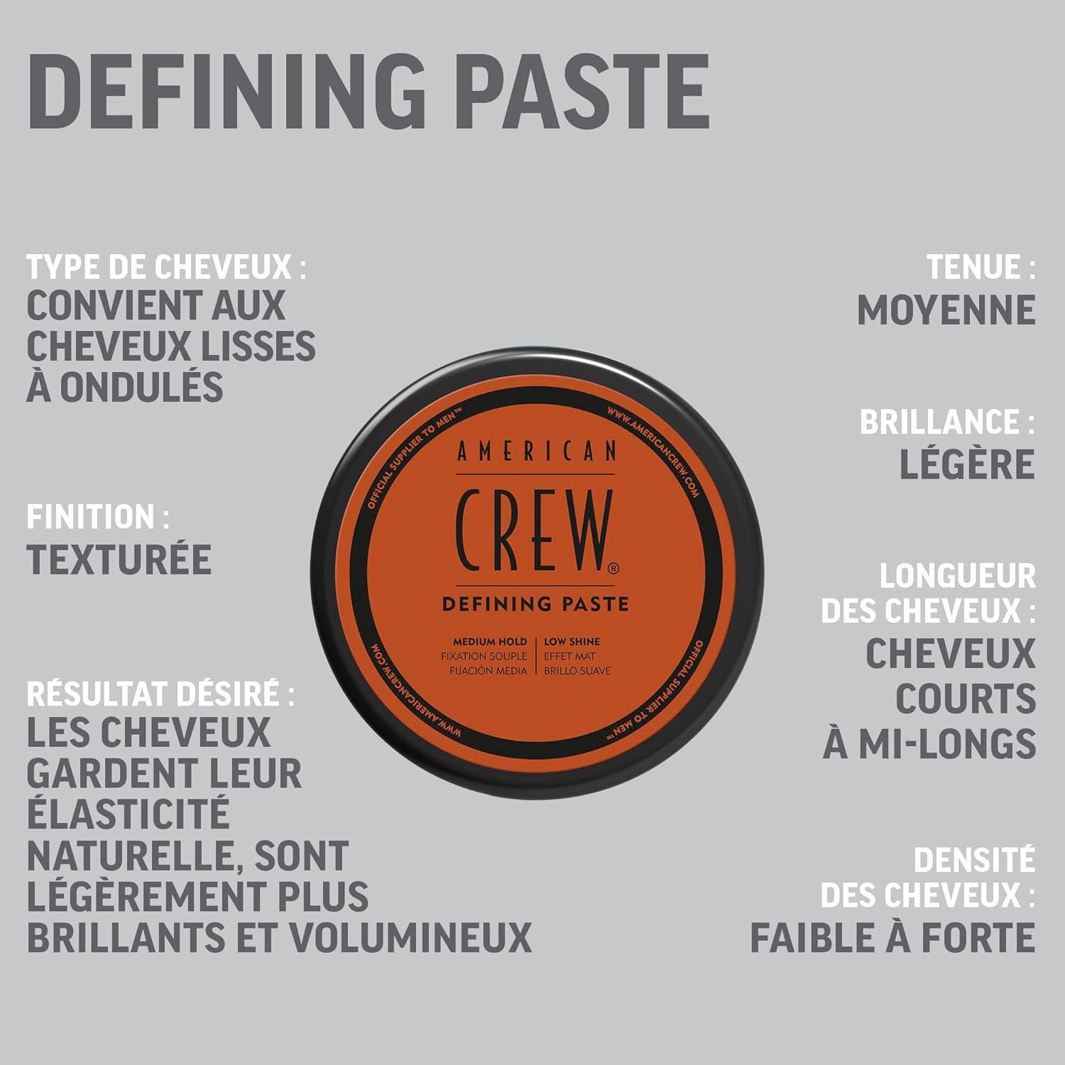 American Crew - Defining Paste - 85g - coiffante tenue moyenne, brillance faible