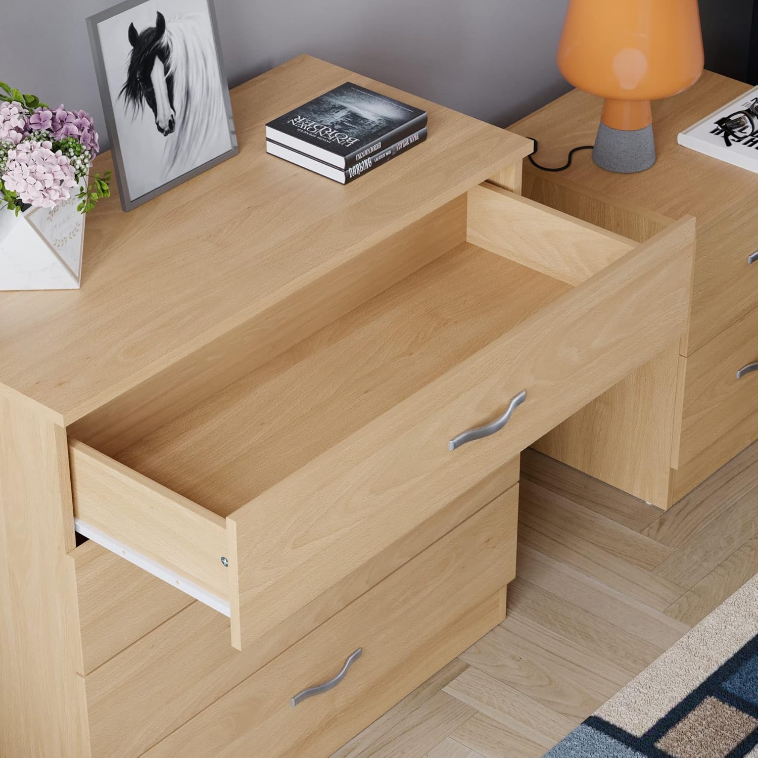 Vida Designs - Riano - Chariot 4 tiroirs, poignées métal, compact