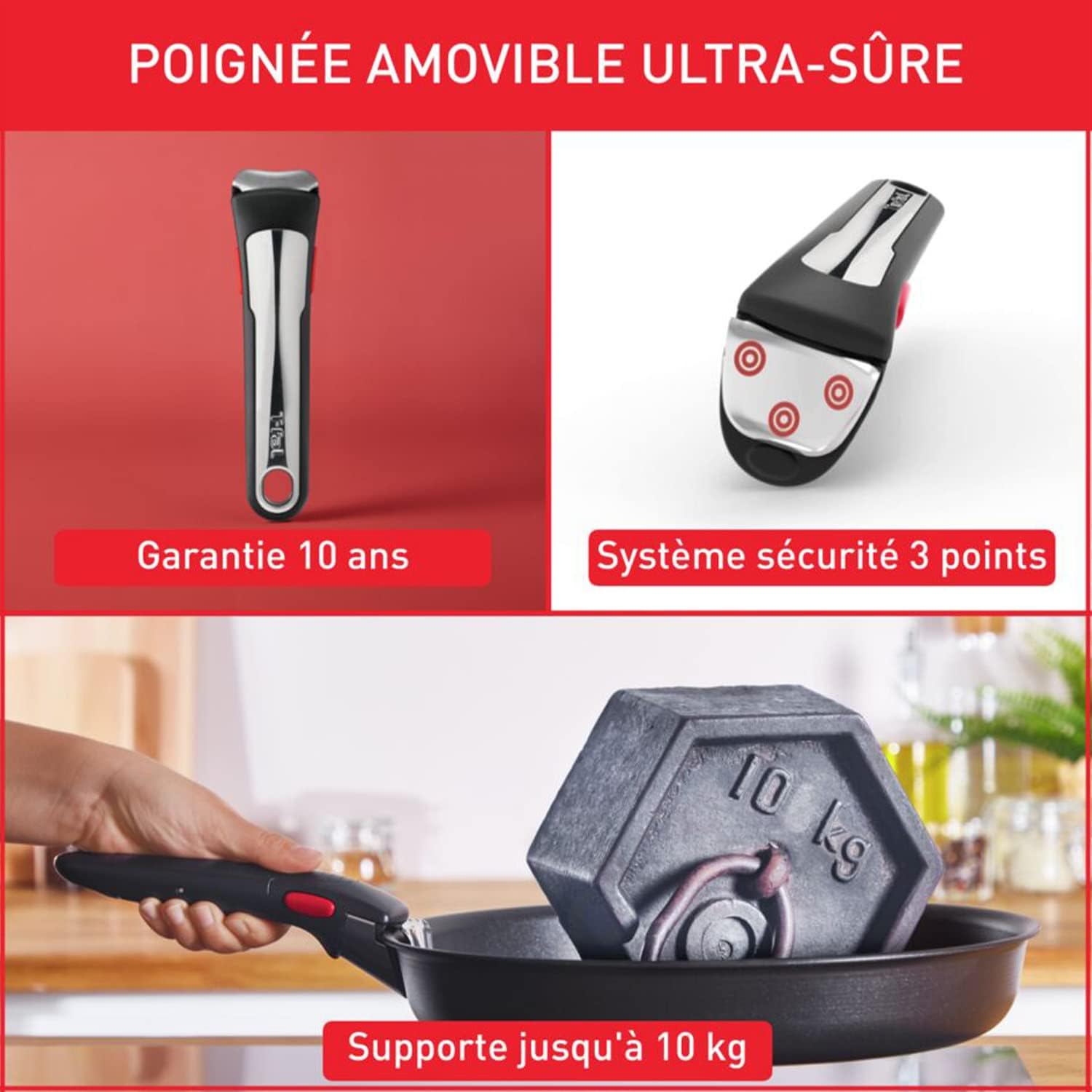 Tefal Ingenio Natural On - 2 poêles + poignée - induction, antiadhésif, empilables, lavable, Fabriqué en France - L76693