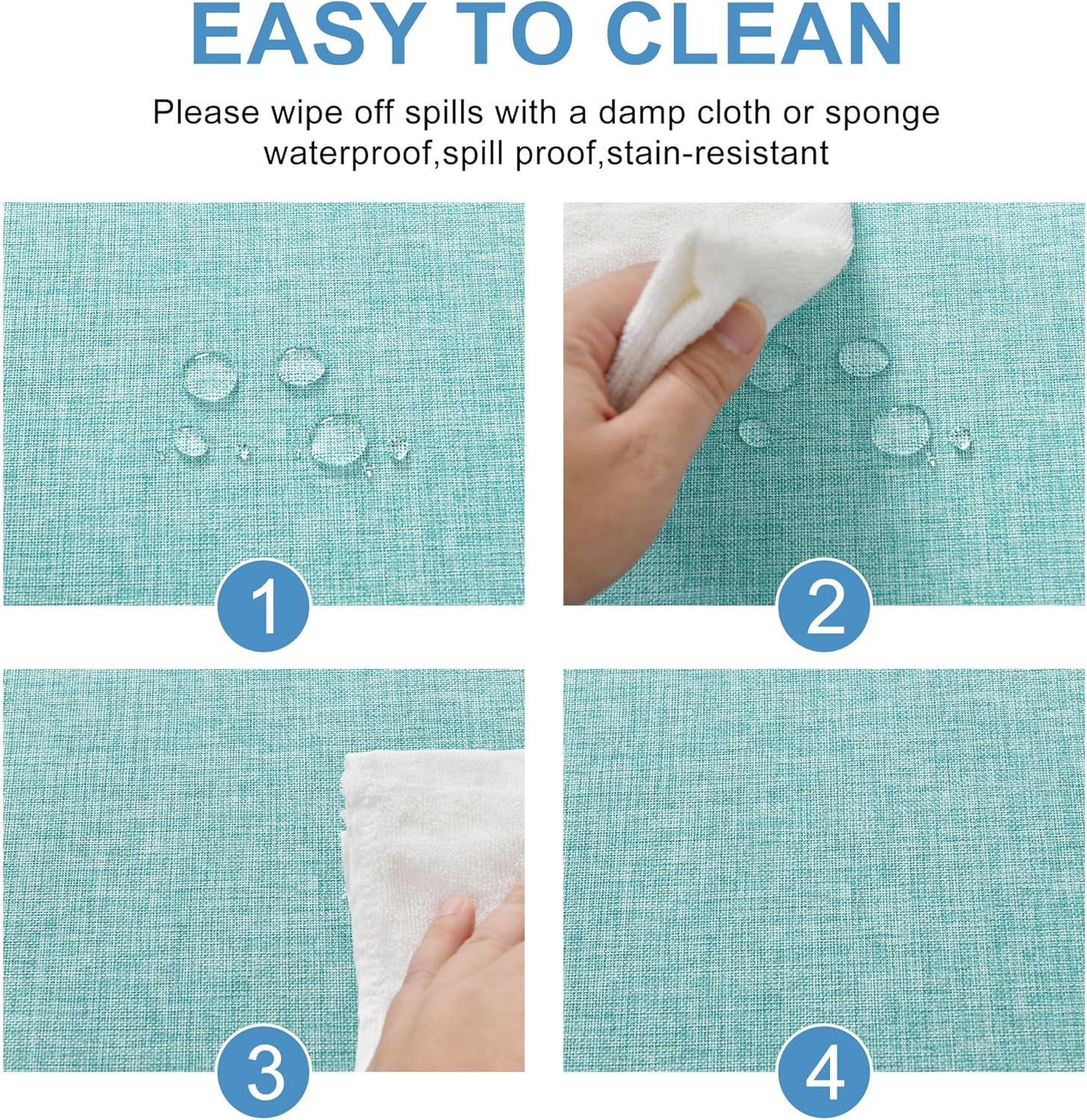 DWCN - Aqua Bleu nappe imperméable effet lin 135x135cm anti-tache