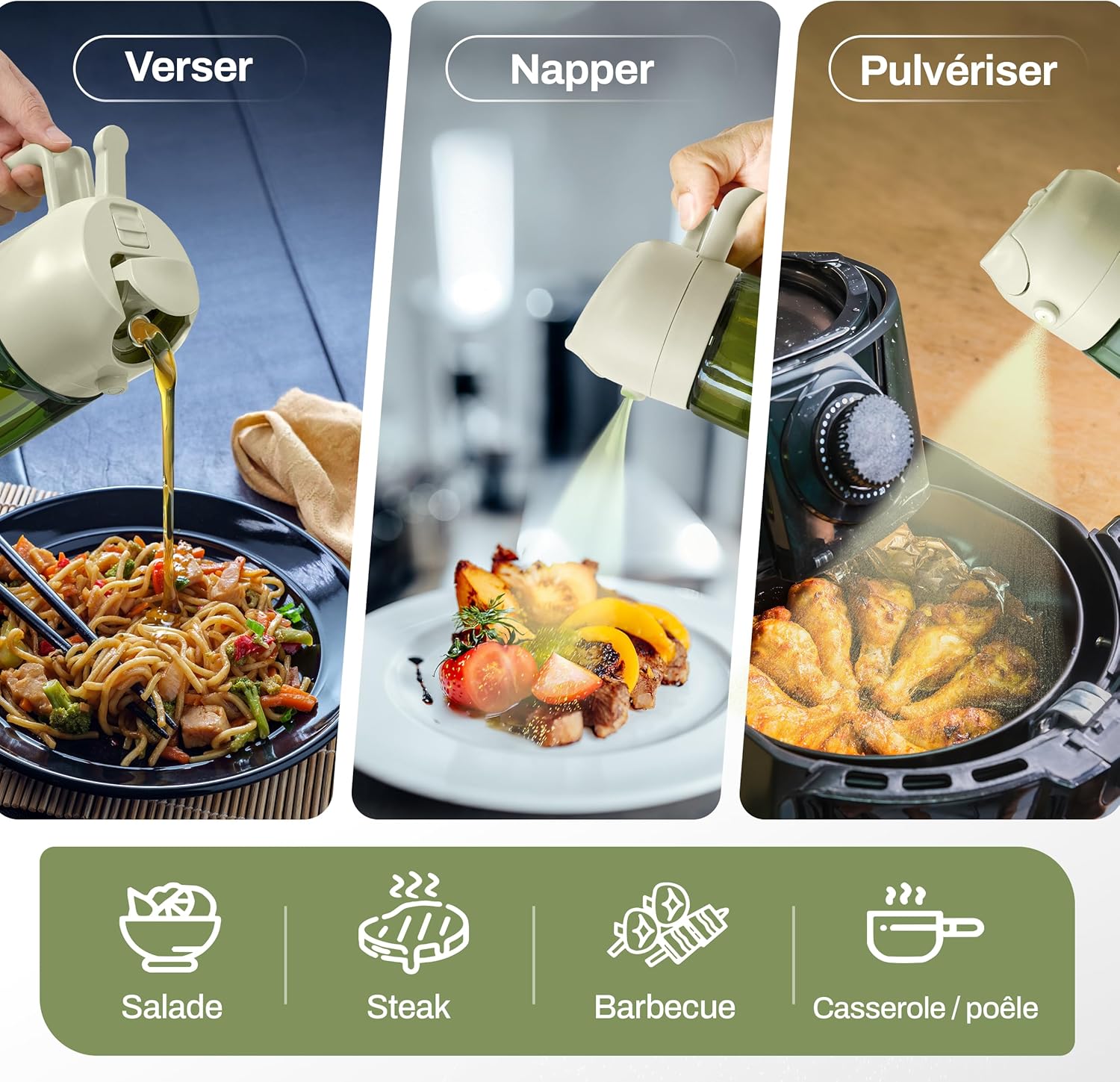 PORTENTUM - spray huile cuisine 2 en 1 - 470ml - verre vert, double usage