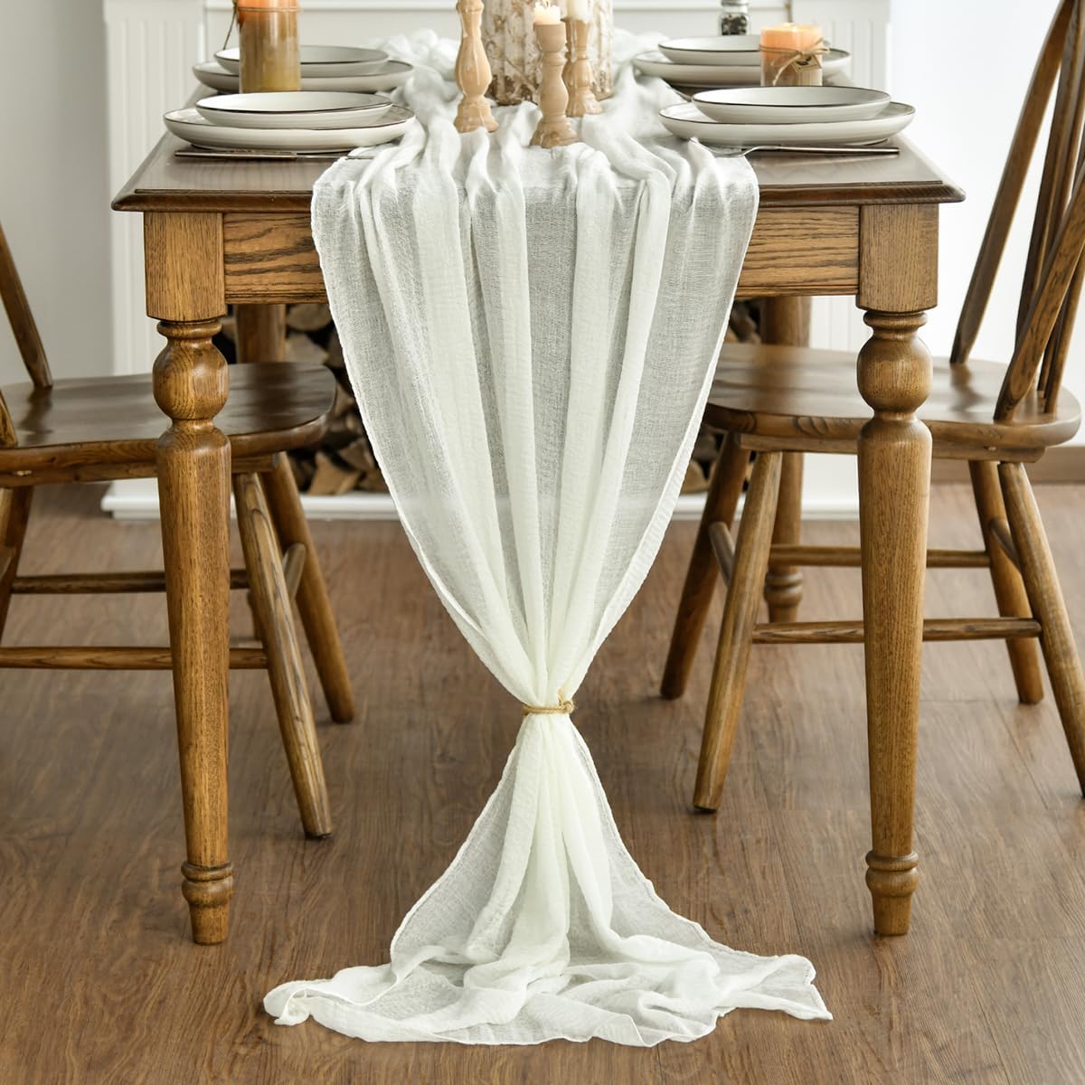 Artoid Mode - Chemin de Table Bohême - 300 cm - mousseline blanche, déco mariage