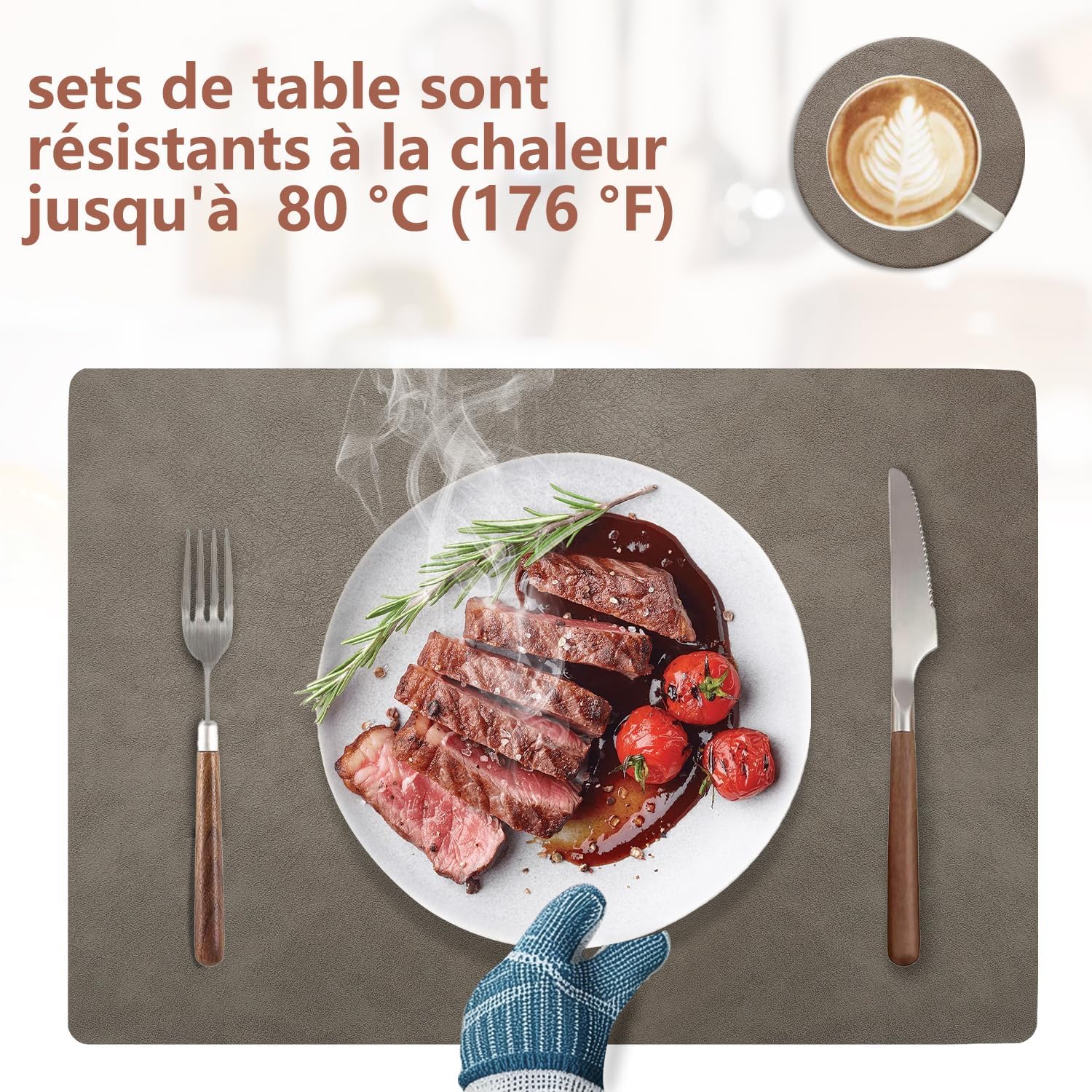 Set de table - cuir PU double face 43x30cm - lavable et antidérapant