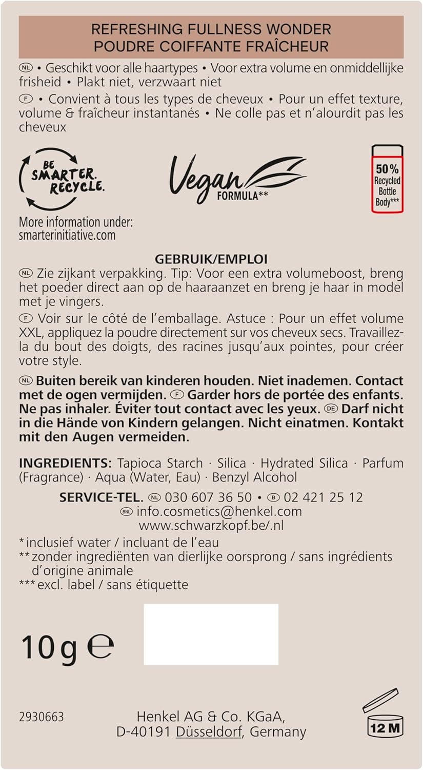 Schwarzkopf - Taft Poudre Coiffante 10g - volume, effet mat, 99% naturel